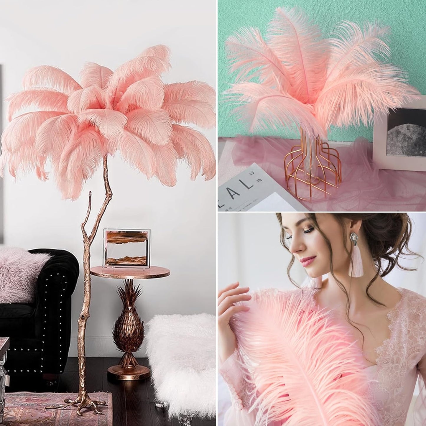 NEWONG 30pcs Rouge Pink Ostrich Feathers Natural Bulk 11-14inch(28-35cm) Vase Craft Wedding Home Party Centerpieces Christmas Day Decoration