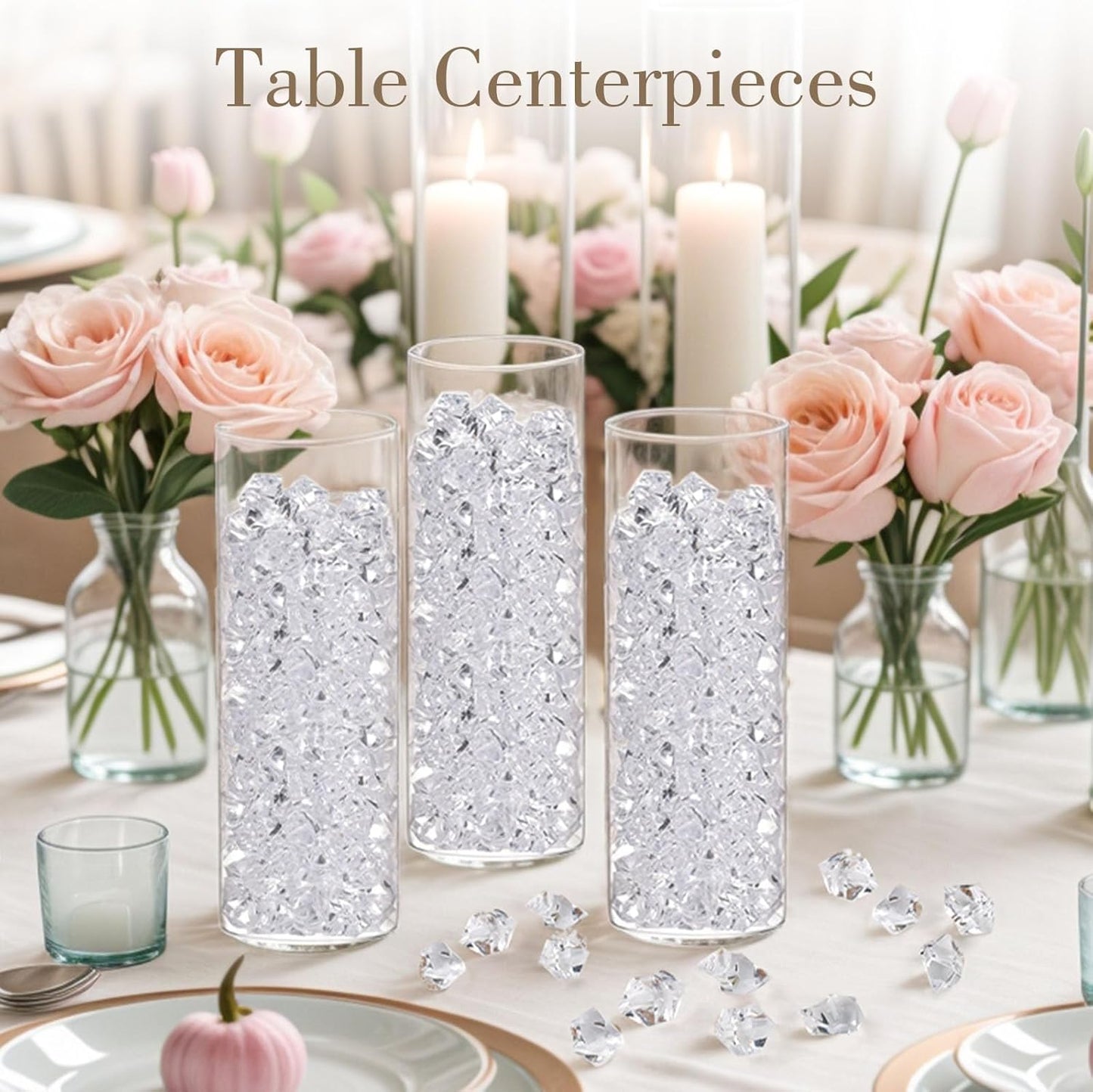 DomeStar 1000PCS Fake Ice, Acrylic Fake Diamonds Vase Filler Plastic Gems Clear Rocks for Vases Plastic Crystals Table Scatter Decor