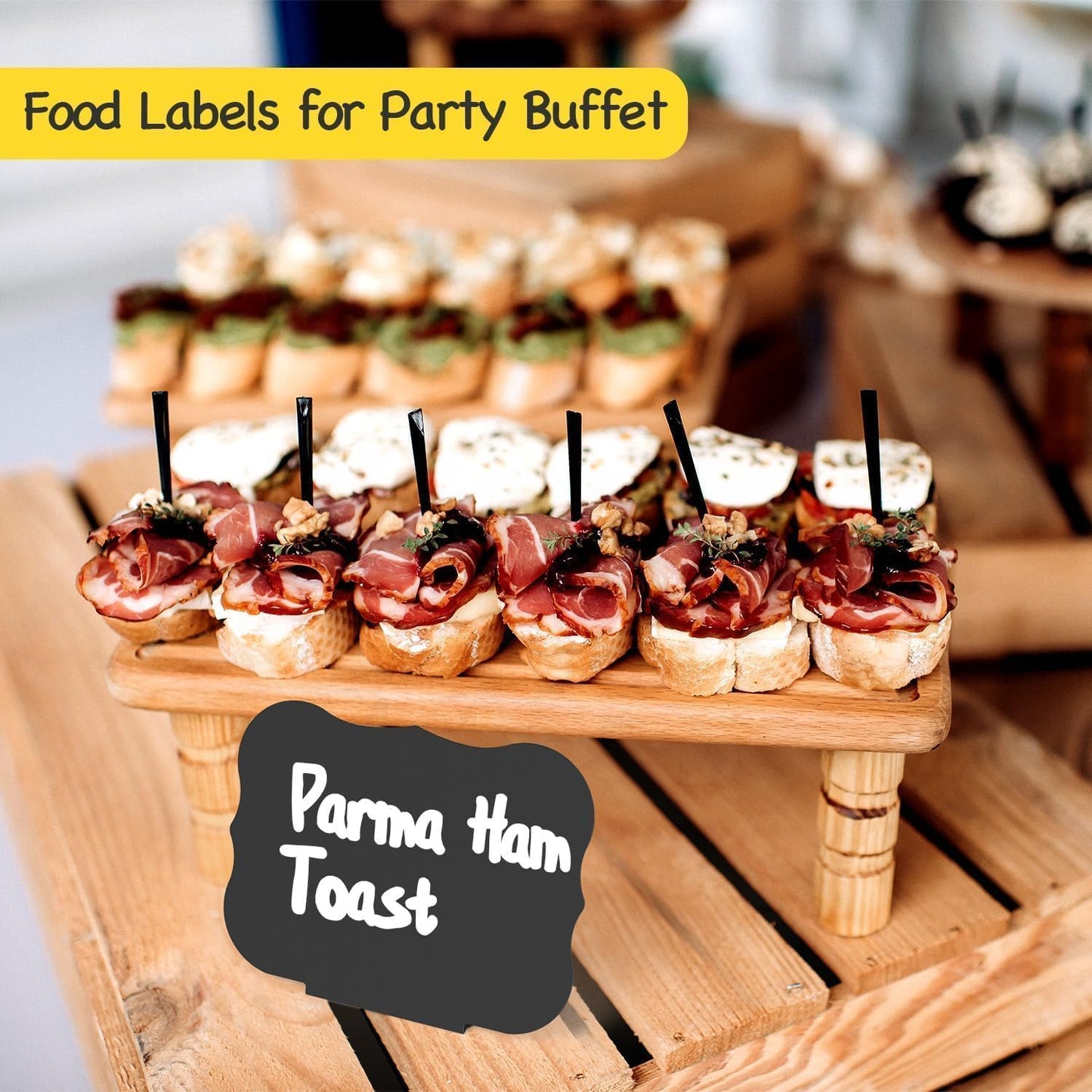 PigPotParty 12 Pcs Food Labels for Party Buffet w/Cleaning Spray, 4"x3" Mini Chalkboard Signs Include 2 Liquid Chalk Markers for Food Display - Food Tags- Table Palce Card (Waved Shape)