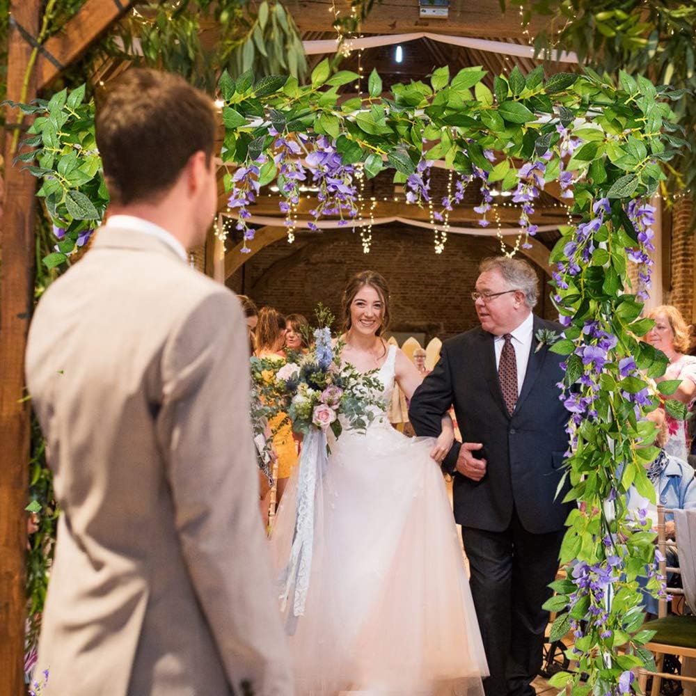 DearHouse 4Pcs 6.6Ft/Piece Artificial Flowers Silk Wisteria Garland Artificial Wisteria Vine Rattan Silk Hanging Flower for Home Garden Outdoor Ceremony Wedding Arch Floral Decor(Light Purple)