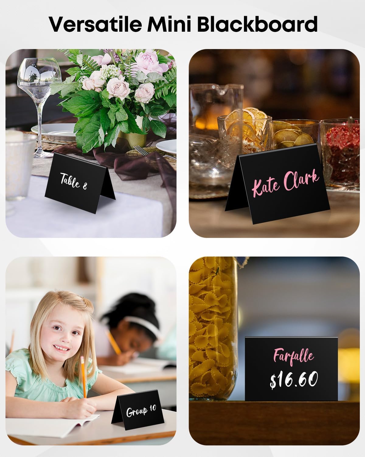 Uniclife 20 Pack Mini Chalkboard Signs for Food, Small Chalkboard Signs with Chalk Markers, Reusable Glossy PVC Food Signs Food Labels for Party Buffet Wedding, Blackboard Place Cards Table Signs