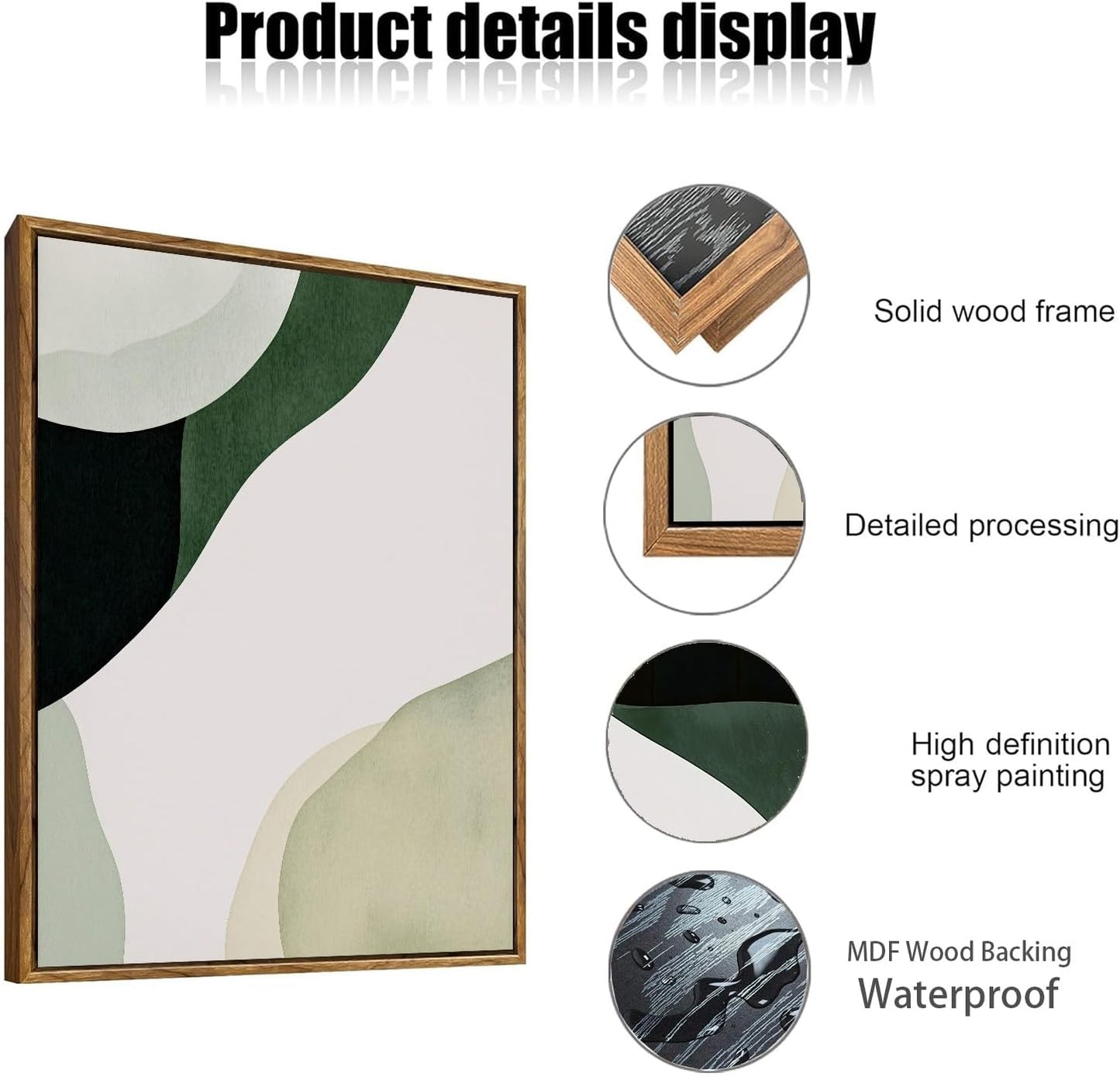 myusuar 3 Piece Large Modern Abstract Canvas Framed Wall Art For Living Room, Green Black White Minimalist Wall Art Decor Posters Prints For Bedroom Office 24x36in