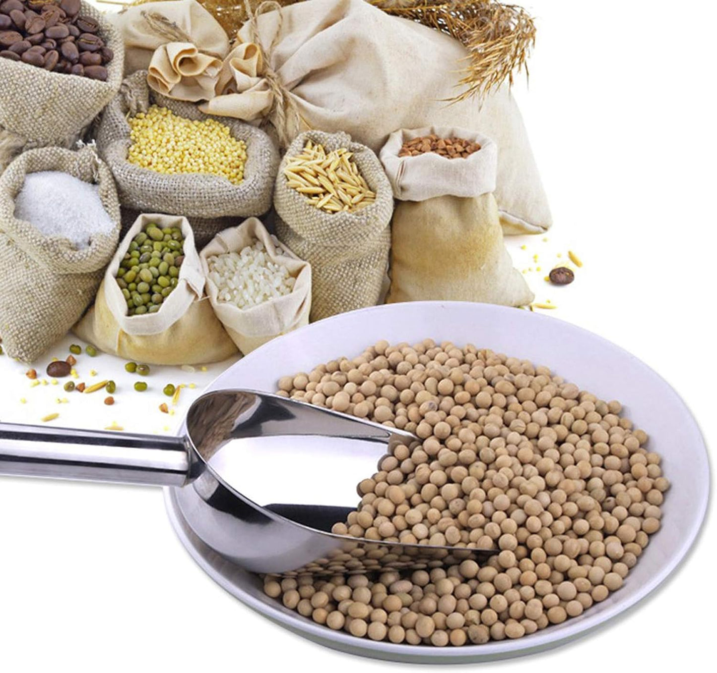 P&P CHEF Canister Scoop Set of 3, Ice Candy Scoop, Stainless Steel Multipurpose Food Scooper for Buffet Jar Freezer, Mirror Finish & Dishwasher Safe, Silver, 5+8+12 Oz