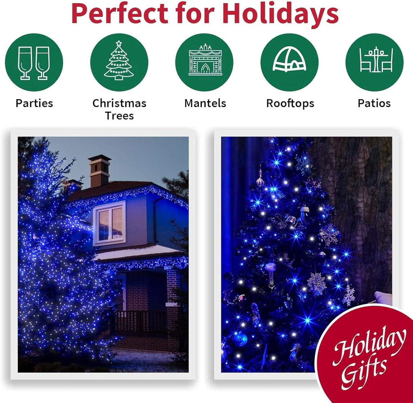 LAMPHOME 66ft Christmas Decorative Mini Lights, 200 LED Transparent Wire Fairy Starry String Lights Plug in, 16 Lighting Modes for Indoor Outdoor Xmas Tree Wedding Party Decoration (White +Blue)