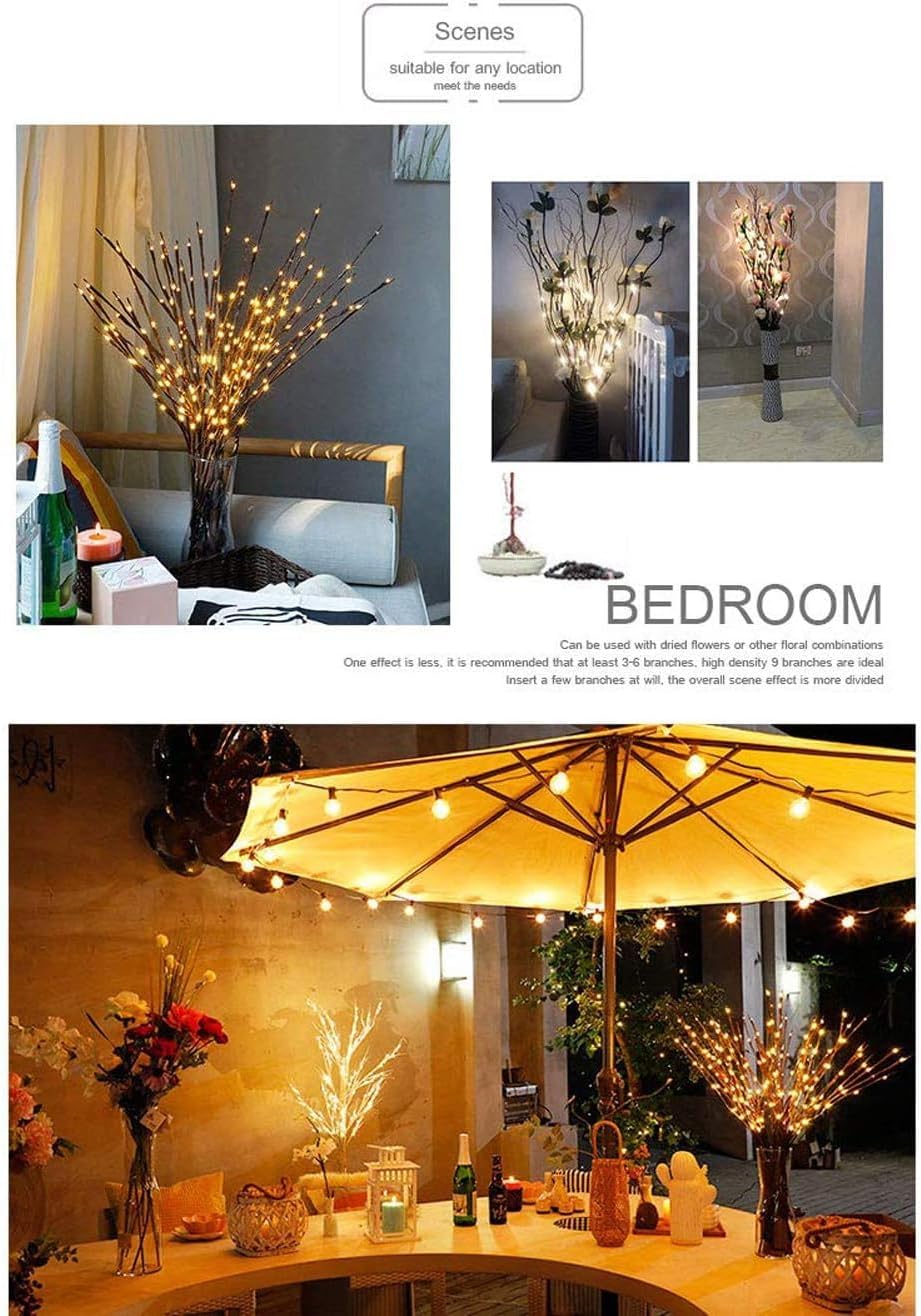 DK177 2 Pack Led Branch Light Battery Operated Lighted Branch Vase Filler Willow Tree Artificial Little Twig Power Brown 30 Inch 20 LED for Home Outdoor Indoor Romantic Decoration, Purple Light