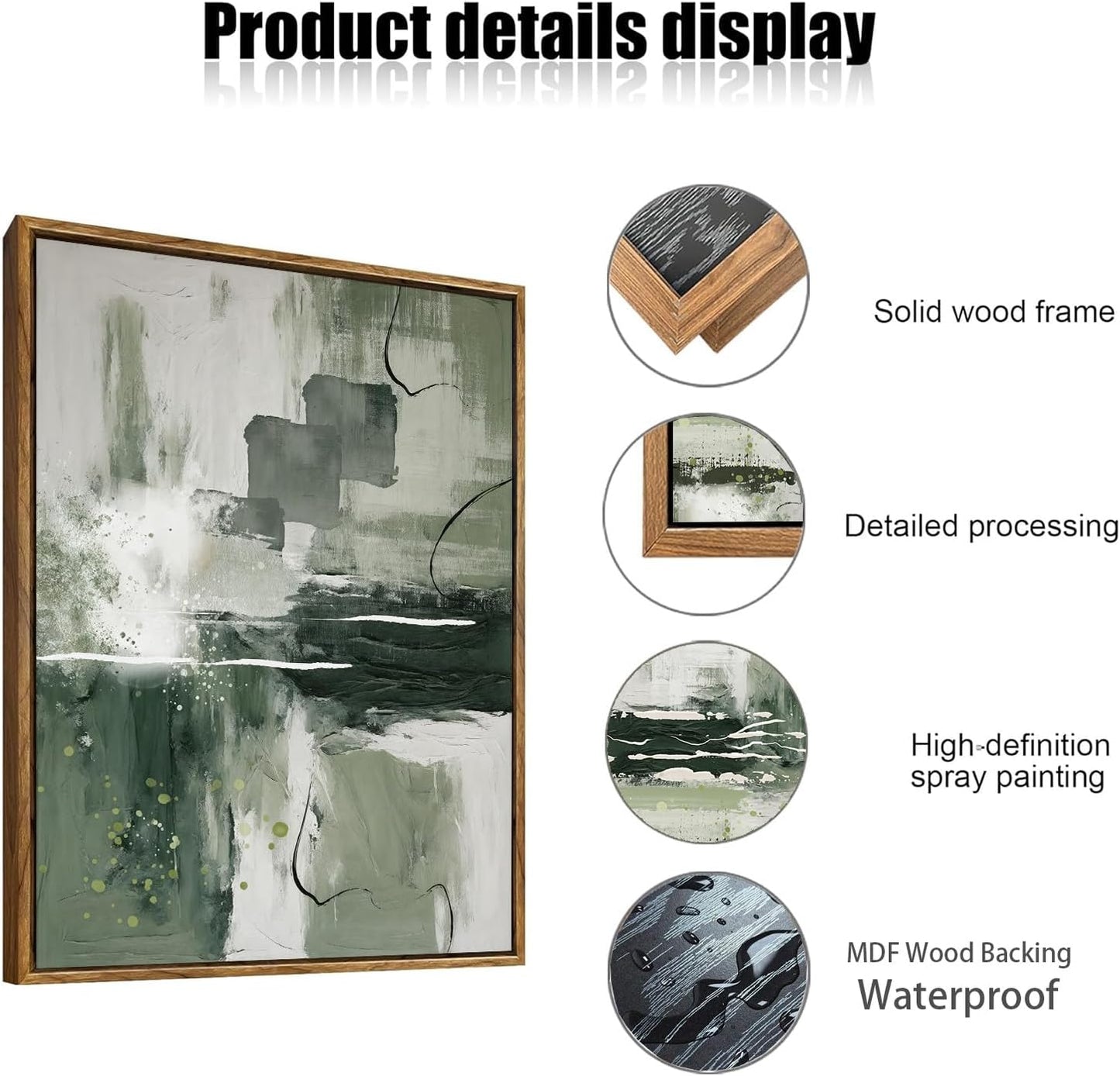 myusuar 3 Piece Large Modern Abstract Canvas Framed Wall Art For Living Room, Sage Green Minimalist Wall Art Decor Posters Prints For Bedroom Office, 16x24in