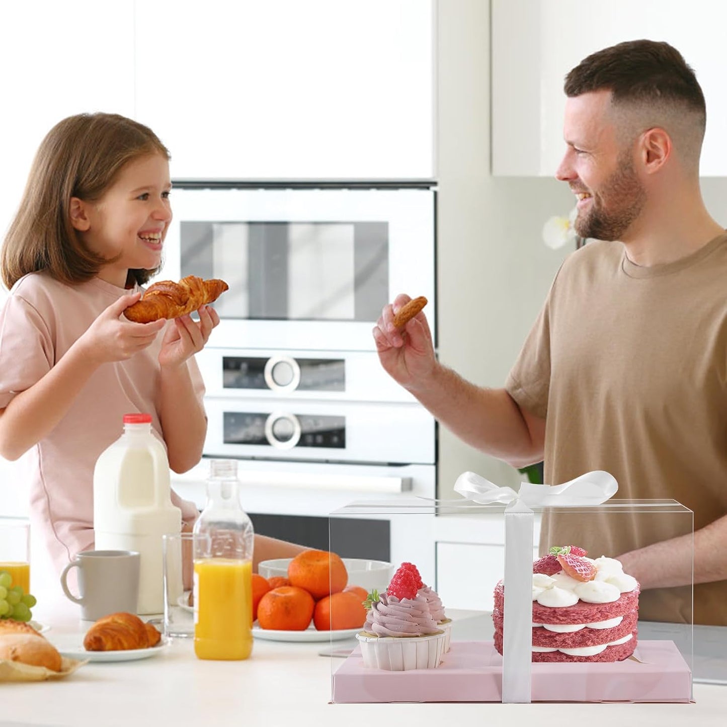 3Pcs Pink Bento Cake Cupcake Combo Boxes Valentine's Day 1+2 Bento Box with Clear Lid 2 Holes Pastry Sweets Cake Cupcake Combo Box Baking Supplies for Valentine Wedding Birthday Party(Pink 1+2/3Pcs)