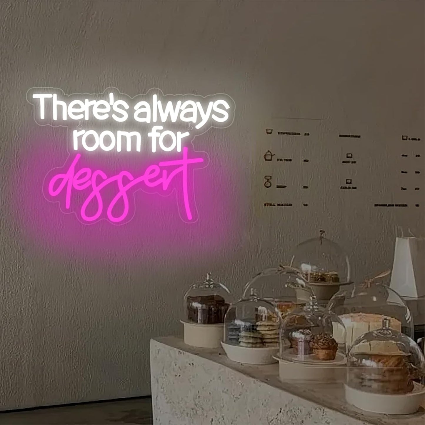 There's Always Room for Dessert Neon Sign Baking Bread Shop Decor Led Light Cafe Dessert Decor Welcome Sign Open LED Light, 15.7"x10.6"