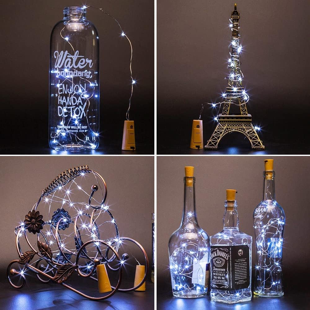 Wine Bottle Lights with Cork 15Pack 10 LED 40 Inches Battery Operated Silver Wire Liquor Fairy Mini String Lights for Party Christmas Halloween Wedding Decoration