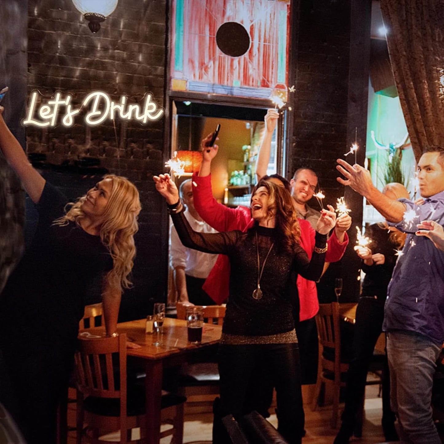 Let's Drink Neon Sign,Bar Neon Sign For Wall Decor,Warm White Led Signs Usb Powered,Living Room Decor, For Adult Boys Girls Bedroom Restaurant Hotel Party Birthday(16.5x4.7in)