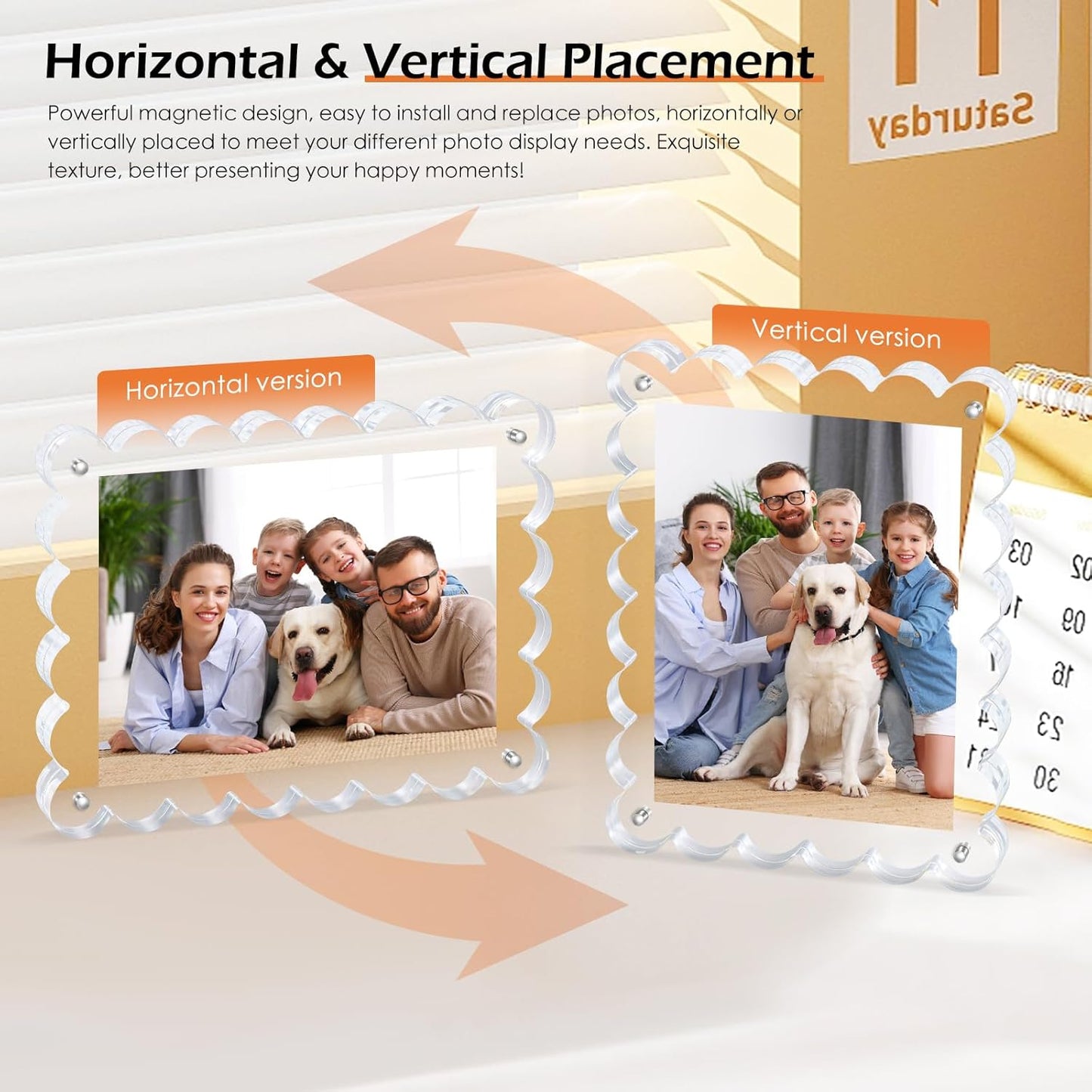 Magnetic Photo Frame 6×8Inch -3Pack Acrylic Scalloped Glass Frames, 12+12mm Thick Double-Sided Design, Clear Picture Frame with Thick Block | Trendy Home Gift Set Stylish Acrylic Frames (3Pack, 6×8)