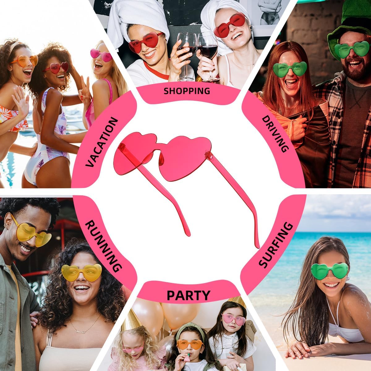 12/20/24 Pairs Heart Sunglasses for Women Men, Trendy Heart Shaped Rimless Transparent Sunglasses, Bachelorette Party