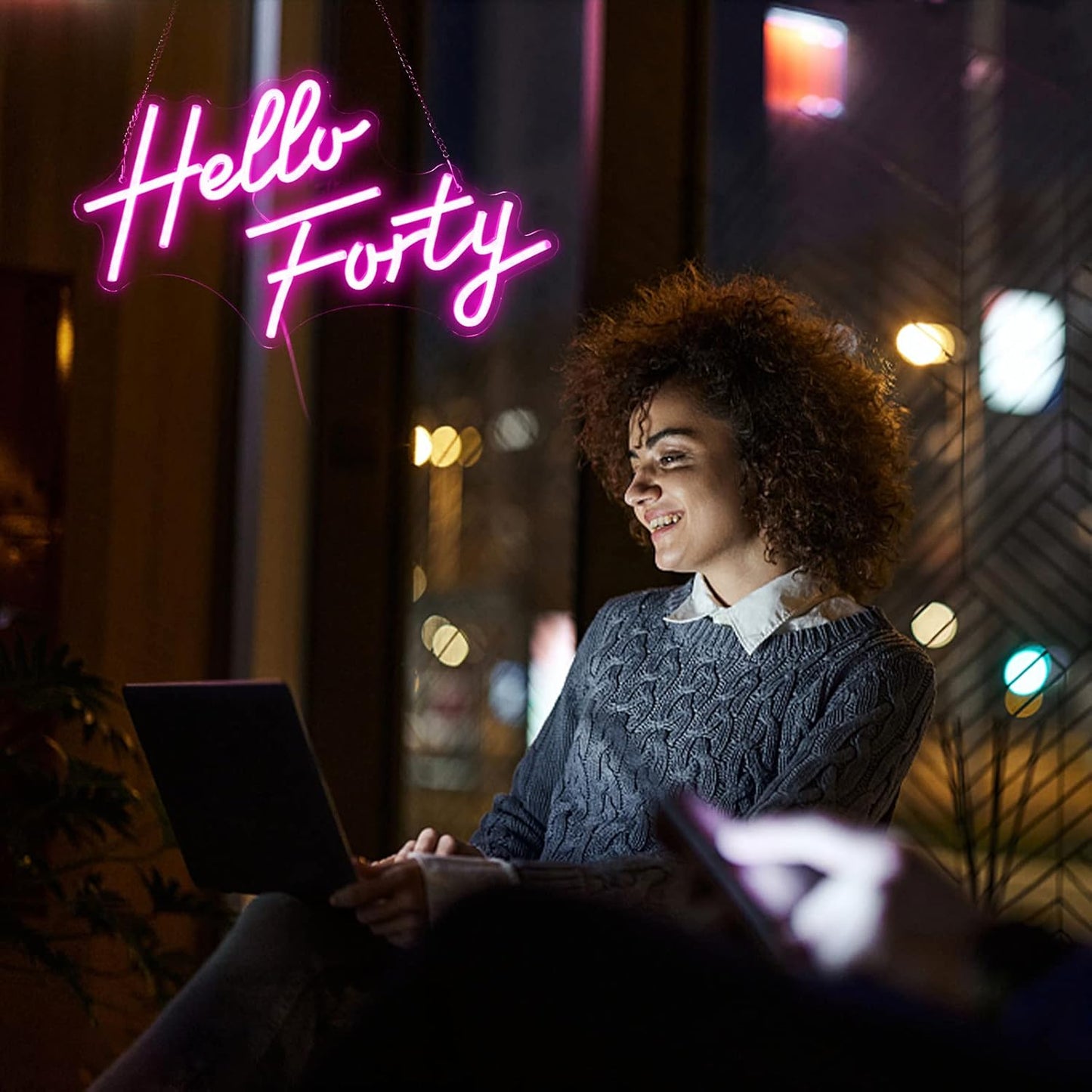 Hello Forty Neon Sign 40th Birthday Dimmable Neon Sign Pink Letters Neon Lights For Bedroom Decor USB Hanging Sign For Home Apartment Office Beauty Salon Decor