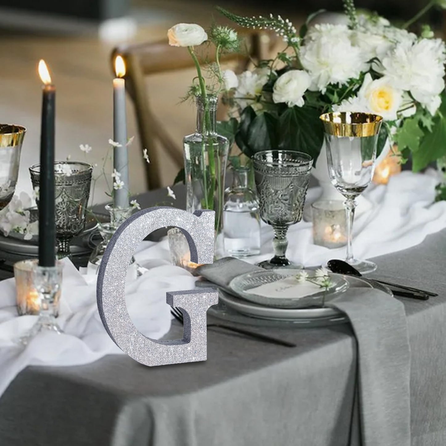 TONIFUL 8 Inch Silver Glitter Letter G Table Centerpiece A-Z Silver Birthday Party Decorations,Silver Alphabet G for Birthday,Chrismas,Graduation,Bridal Shower,Wedding,Anniversary Party Supplies