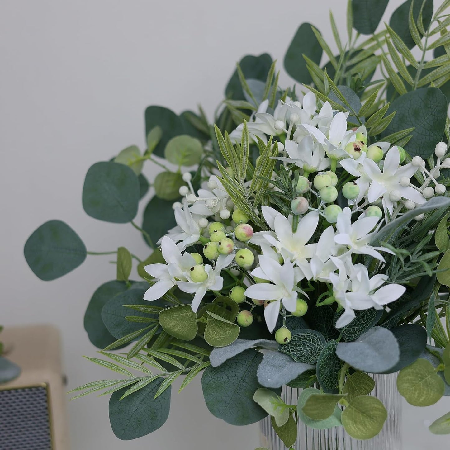 FOTEEWL 75 Pcs Artificial Greenery Stems Box Set,with 8 Kinds of Faux Plants and Fake Flowers for DIY Bridal Bouquets Wedding Floral Arrangement Table Centerpieces Decoration (Sage Green)