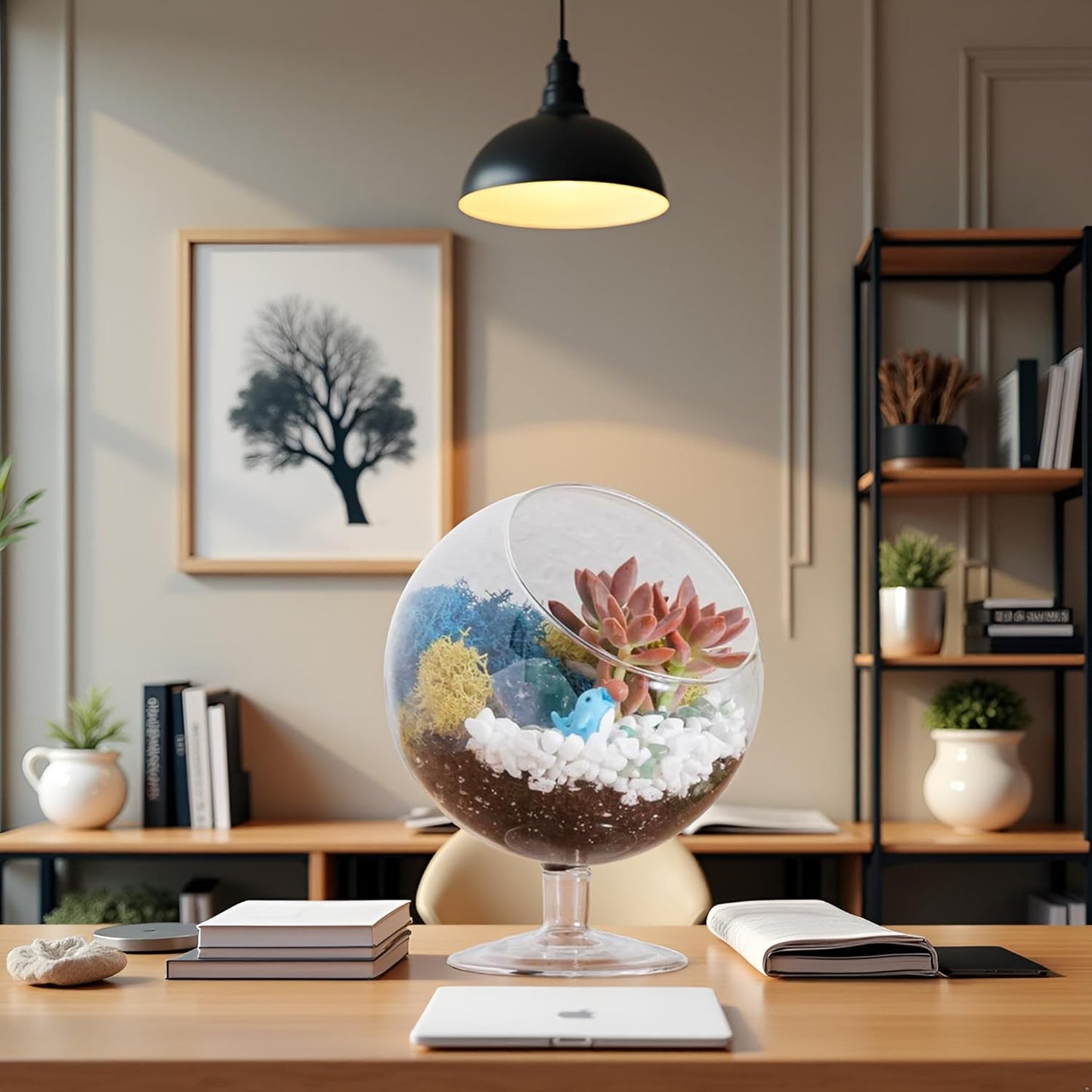 DIY Glass Plant Terrarium Kit for Adults, Metal Stand, Reindeer Moss, Crystals, Rocks, Tools & Figurine – Complete Starter Set