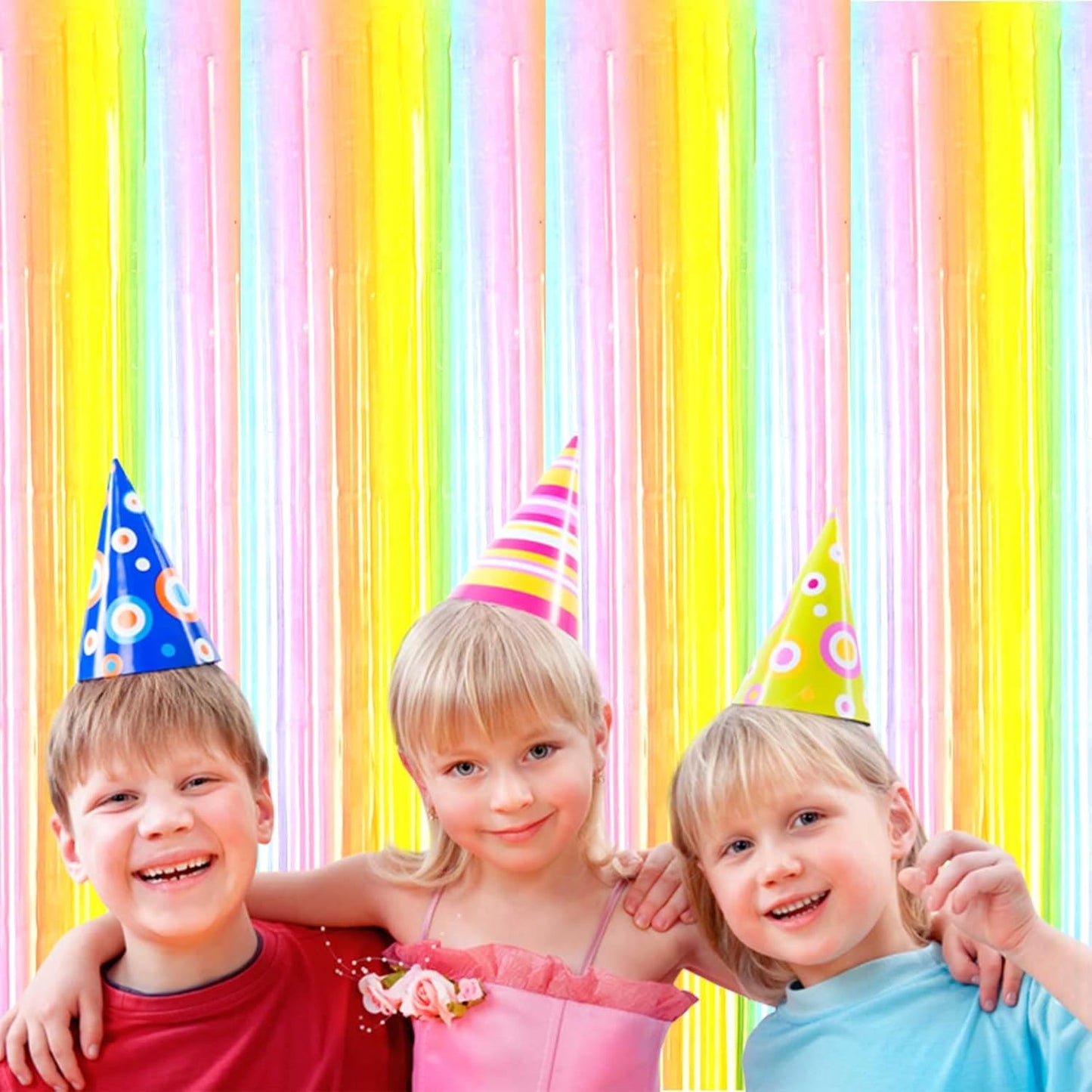 4 Pack Macaron Rainbow Foil Fringe Curtain Backdrop, 3.28Ftx8.2Ft Colorful Foil Fringe Streamers Curtains for Party, Photo Booth Props, Birthday, 2022 Graduation Decoration Supplies