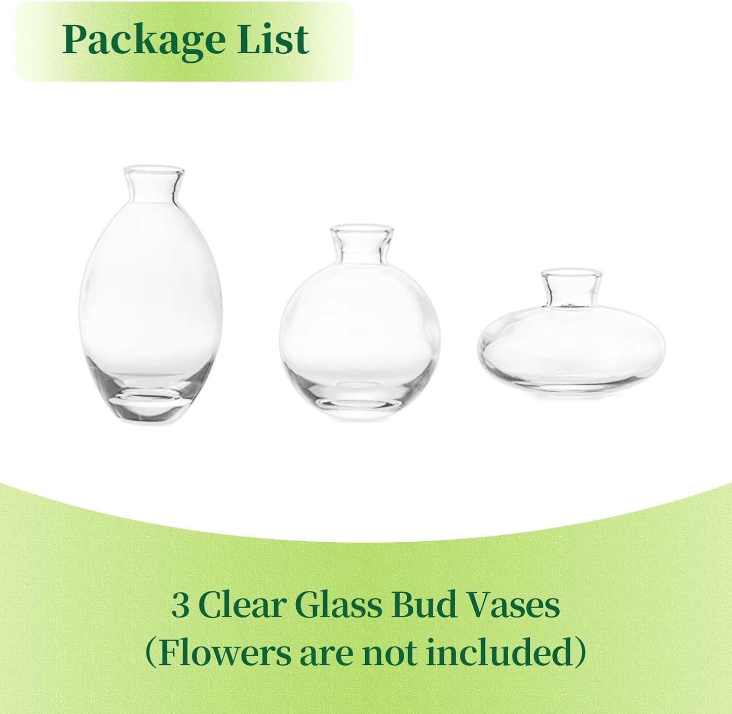 Glass Bud Vases Set of 3, Hewory Cute Clear Small Vases Handmade, Mini Glass Flower Vase for Floral Arrangement, Tiny Centerpiece for Wedding Party Events Home Office Table Decor (Not Include Flower)
