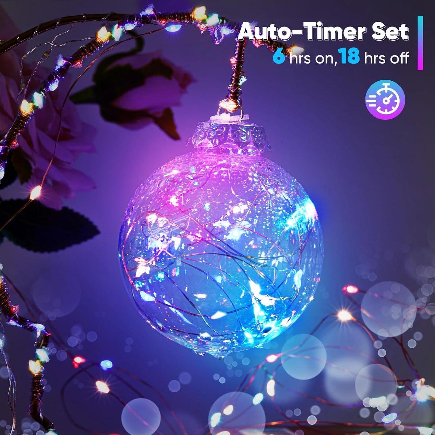 2 Pack 16.4 Ft. Battery Operated Outdoor String Lights with Remote & Timer, LED Multi Color Fairy Lights, Waterproof Twinkle Lights for Bedroom, Dorm, Mason Jar, Wedding, Party, Christmas