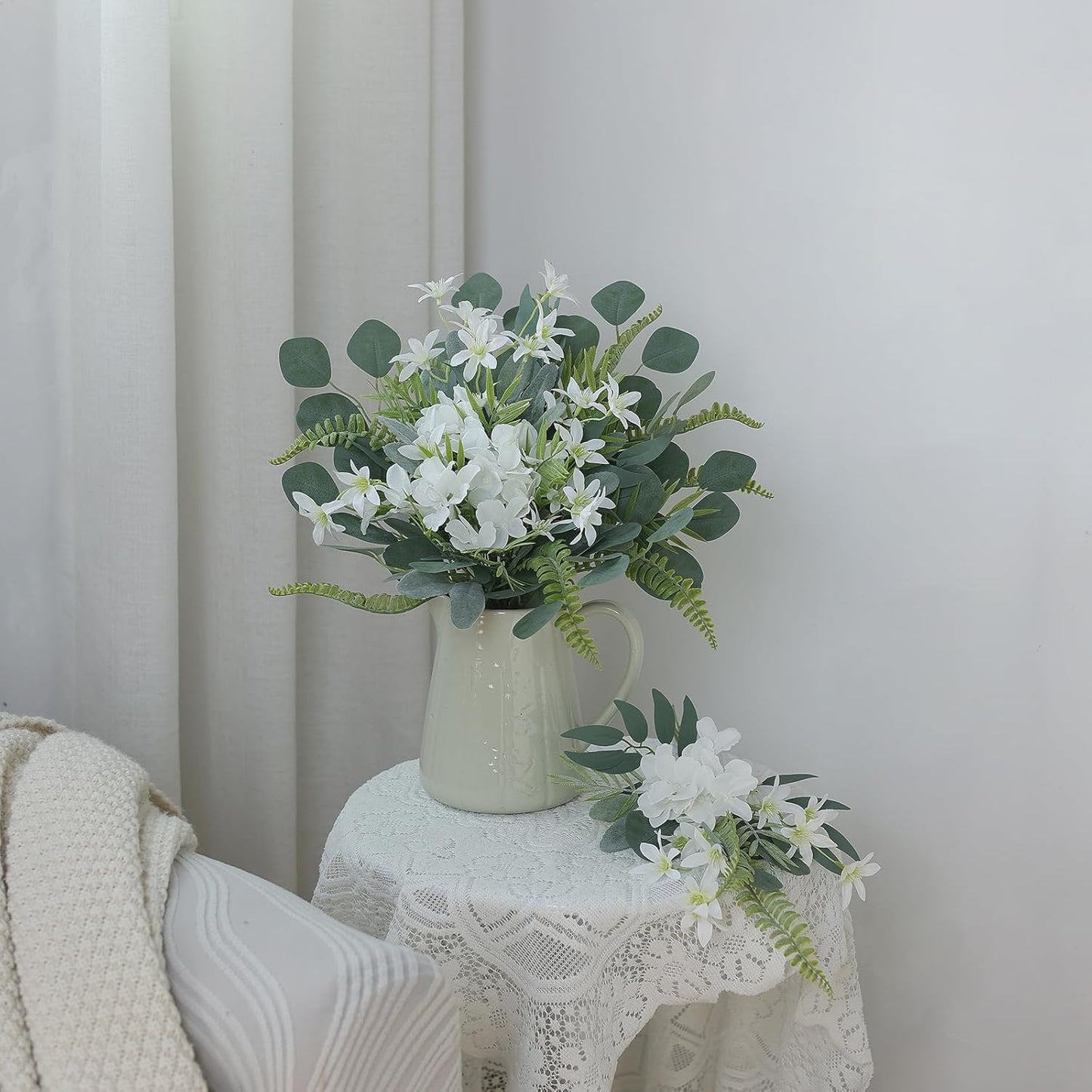 FOTEEWL 70 Pcs Artificial Greenery Stems Box Set,with 7 Kinds of Faux Plants and Fake Flowers for DIY Bridal Bouquets Wedding Floral Arrangement Table Centerpieces Decoration (Sage Green & Beige)