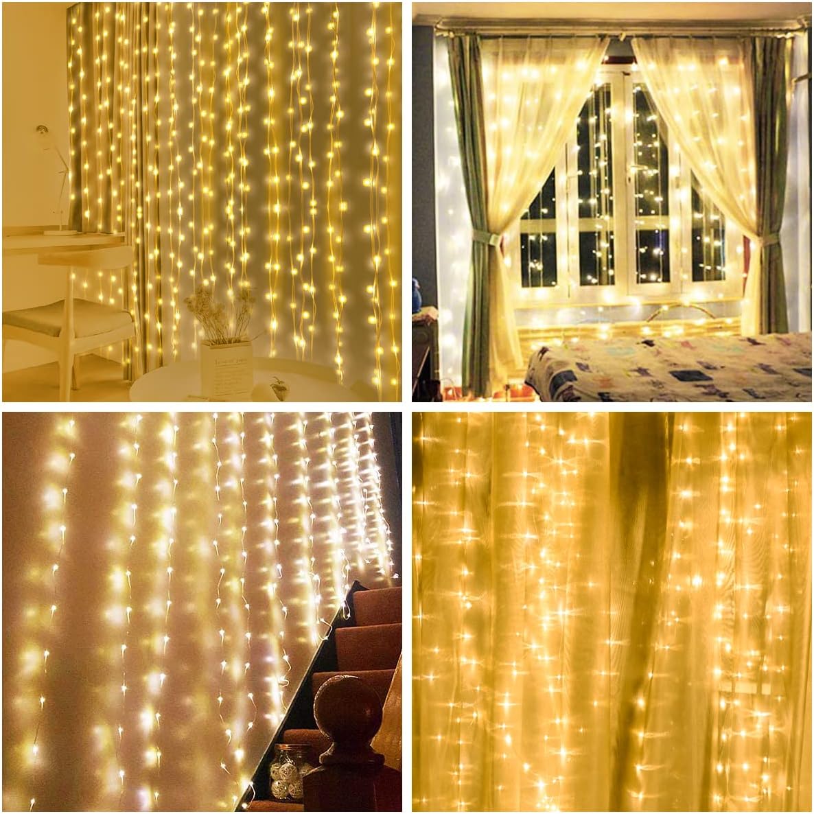 AOMIG Fairy Curtain Lights,300 LED Warm White Window Curtain String Light,8 Modes 9.8×9.8Ft Waterproof Curtain String Light USB Powered with Remote Control,Christmas String Lights for Indoor/Outdoor