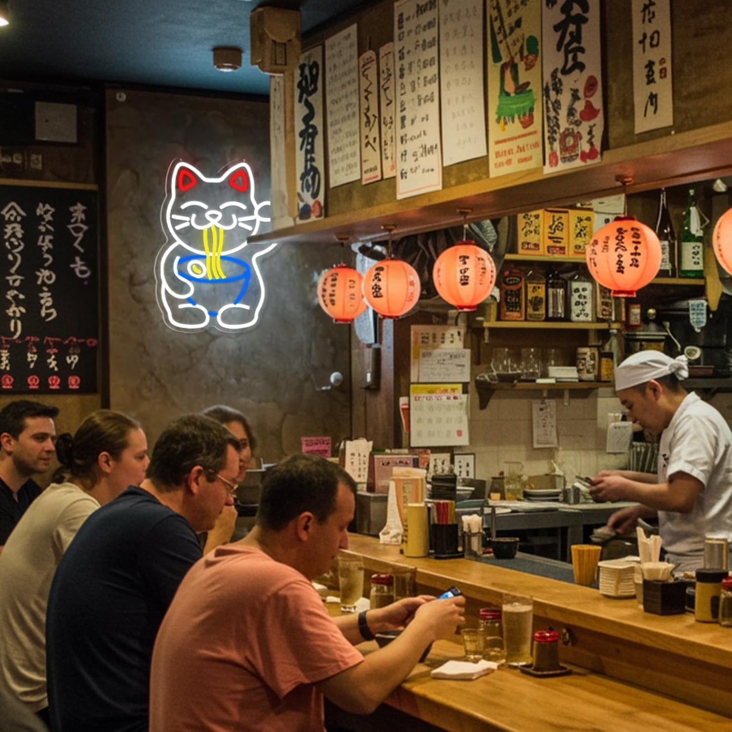 Lucky Cat Ramen Neon Sign,Neon Signs for Wall Decor,Dimmable USB Led Cat Sign,Neon Lights for Bedroom,Japanese Lucky Cat Noodle Led Neon Signs,Gift for Ramen Lovers,Anime Fans & Foodies