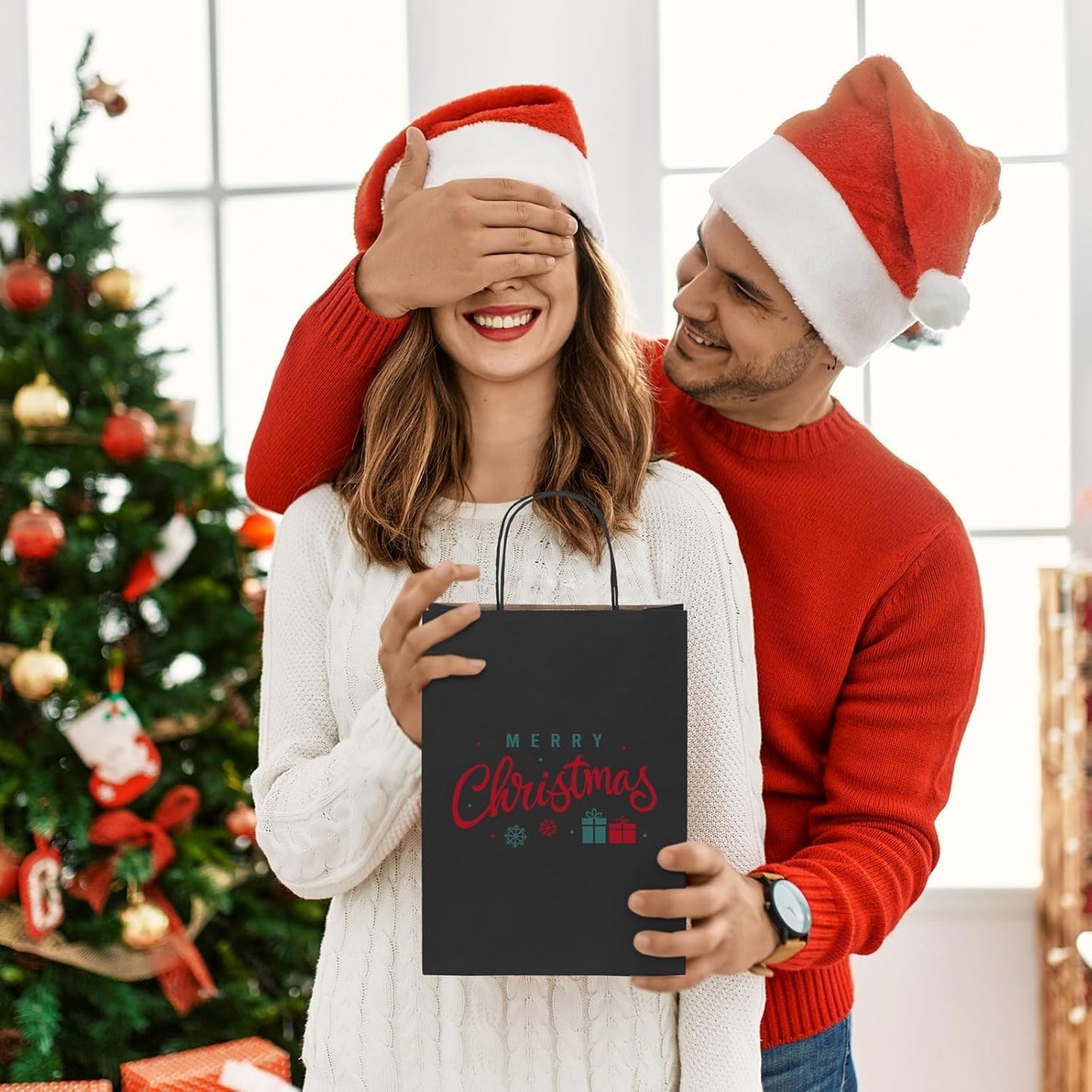 GSSUSA 12000 Pack 8x4.25x10 Inch Paper Bags with Handles Bulk, Black Paper Gift Bags for Small Business, Heavy Duty Bulk, for Birthday Party Favors, Shopping, Retail