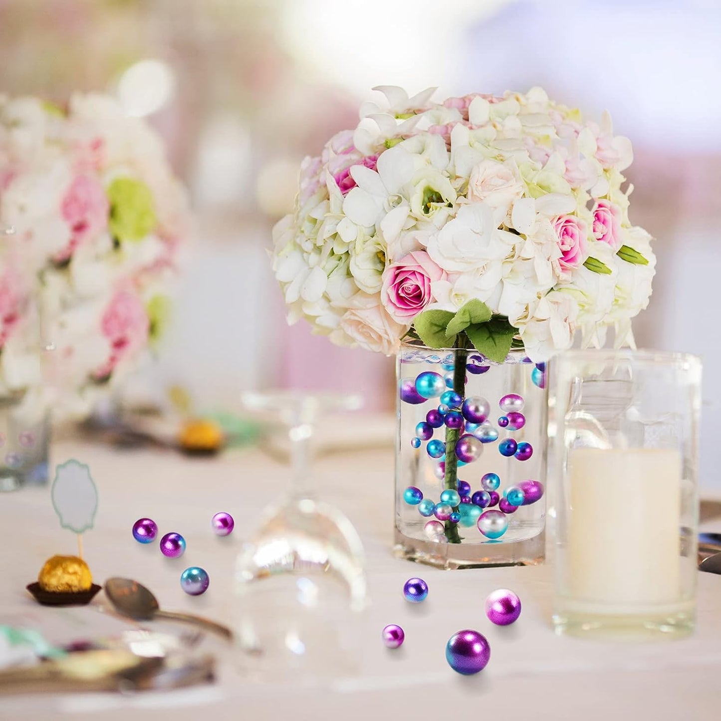 150 Pieces Vase Filler Faux Pearls Vase Makeup Beads No Hole Gloss Bead Mixed Sizes Round Pearl for Home Party Wedding Decor, 8/14/20 mm(Rainbow)