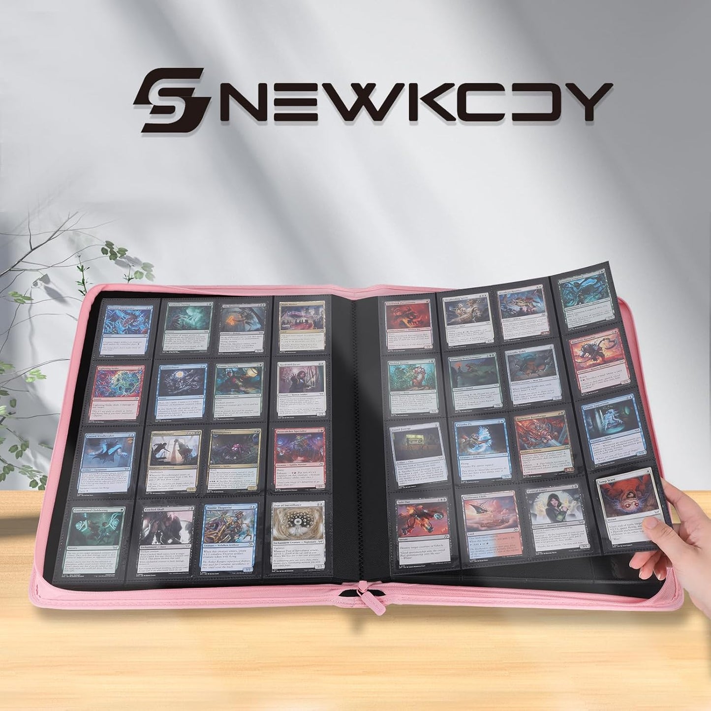 Snekdy premium 1024-pocket trading card binder, 16-pocket cards album, waterproof PU-leather Cover album with side loading, holds gaming, baseball, basketball & sports cards (Pink)