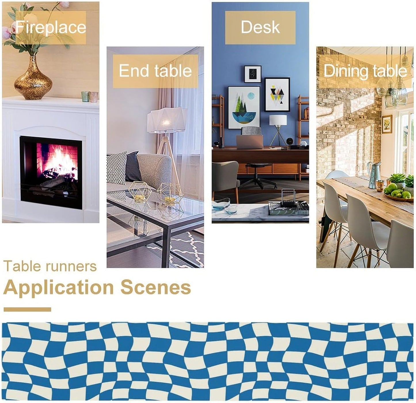 Table Flag Retro Plaid 60s70s Blue Plaid Table Flag Kitchen Restaurant Decoration Suitable for Indoor and Outdoor Festival Home Wedding Party Table Flag 13x60