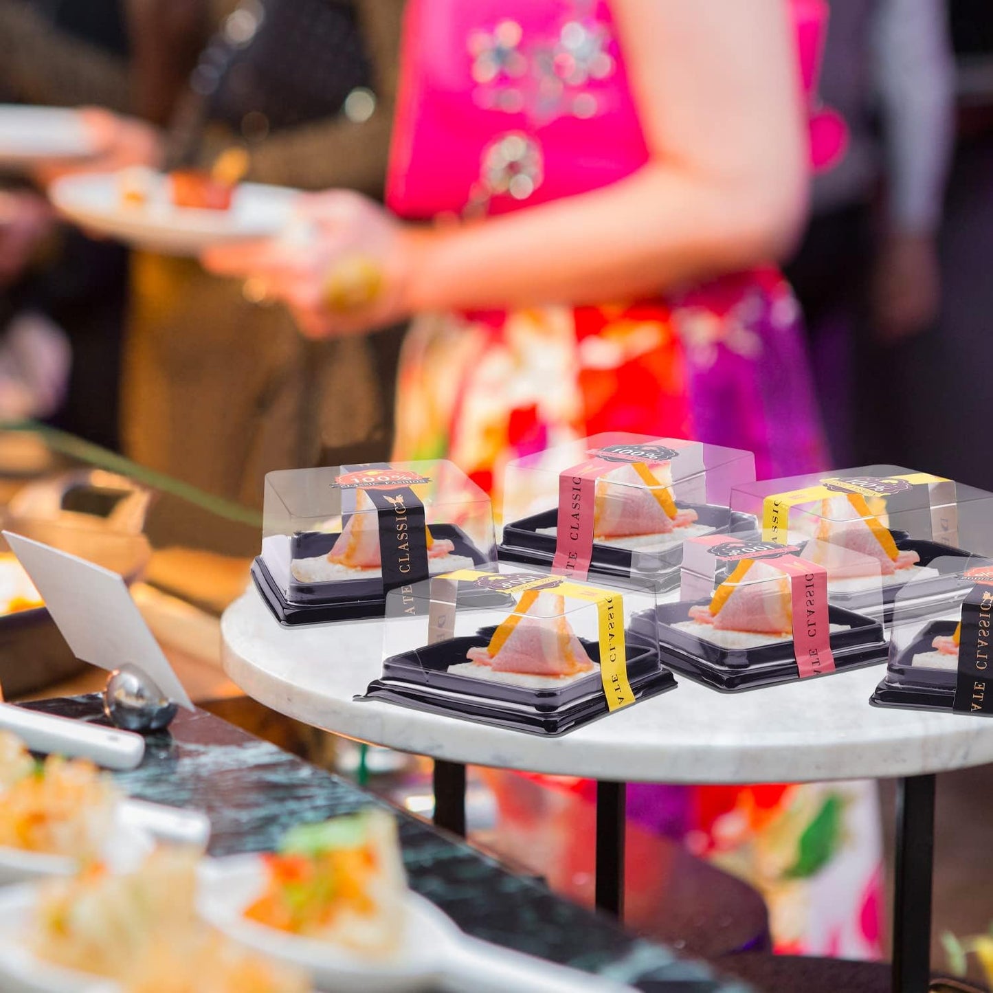 50 Pcs 3.5 Inch Mini Cake Containers - Clear Plastic Cupcake & Muffin Dessert Holders - Mooncake & Cookie Boxes - Wedding & Birthday Gift Box Set With 50 Pcs Stickers