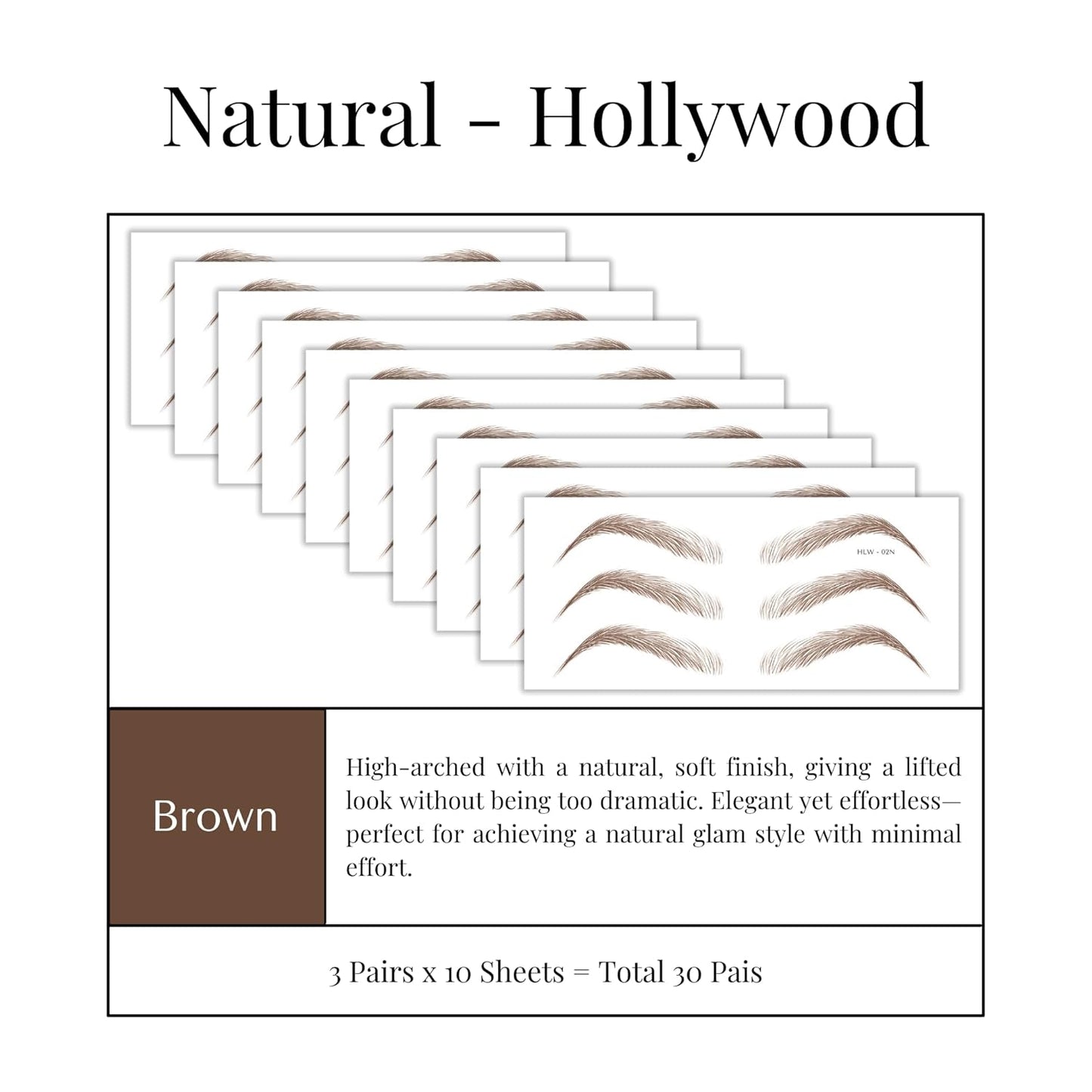 Bliss and Beyond USA Eyebrow Tattoo Stickers Waterproof – 30-Pair Deluxe Box | Realistic Hair-Like Temporary Brows for Alopecia, Cancer, and Hair Loss (Brown, Natural Hollywood)