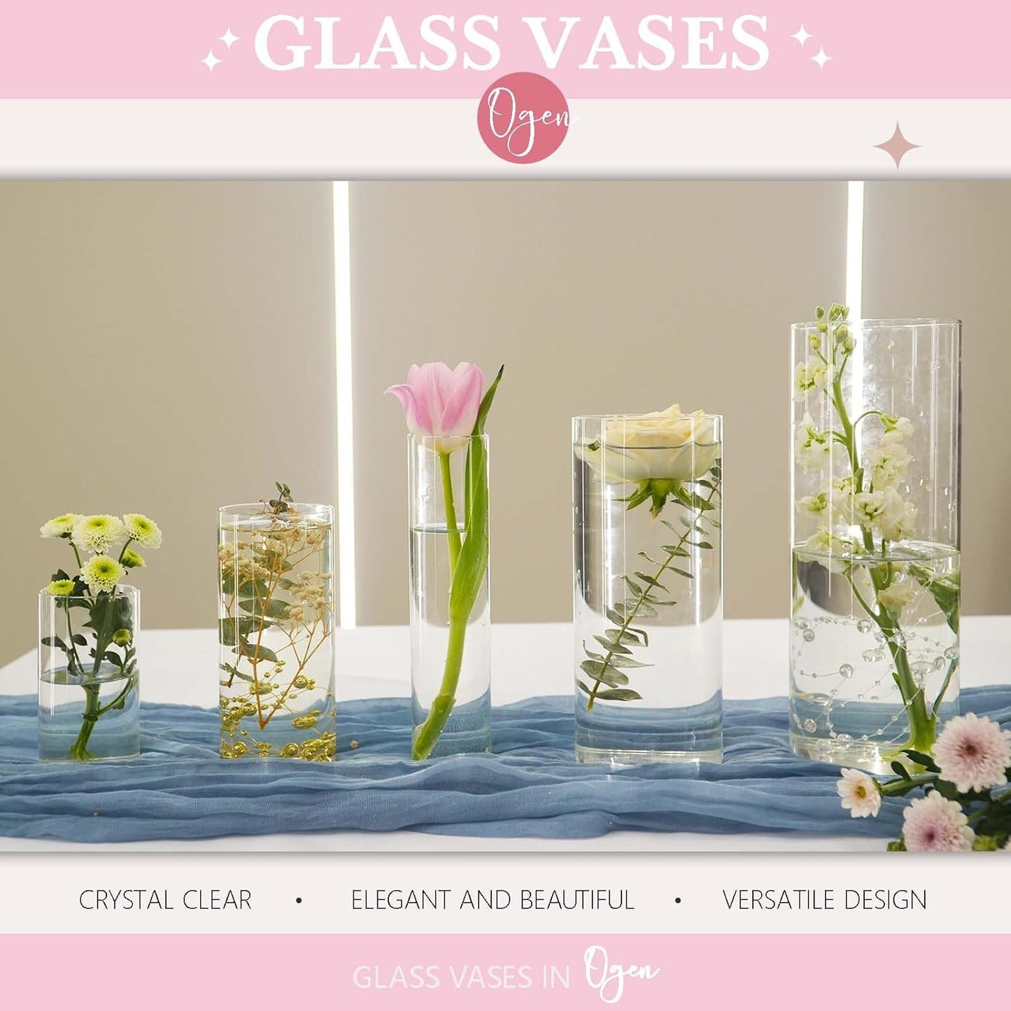 30pcs 11.8Inch Large Size Glass Vase Cylinder for Centerpieces Small Flower Glass Clear Home Decor Centerpiece Table Flower Vase Decorations for Wedding&Holiday 6,7.9,10,10,11.8Inch Tall