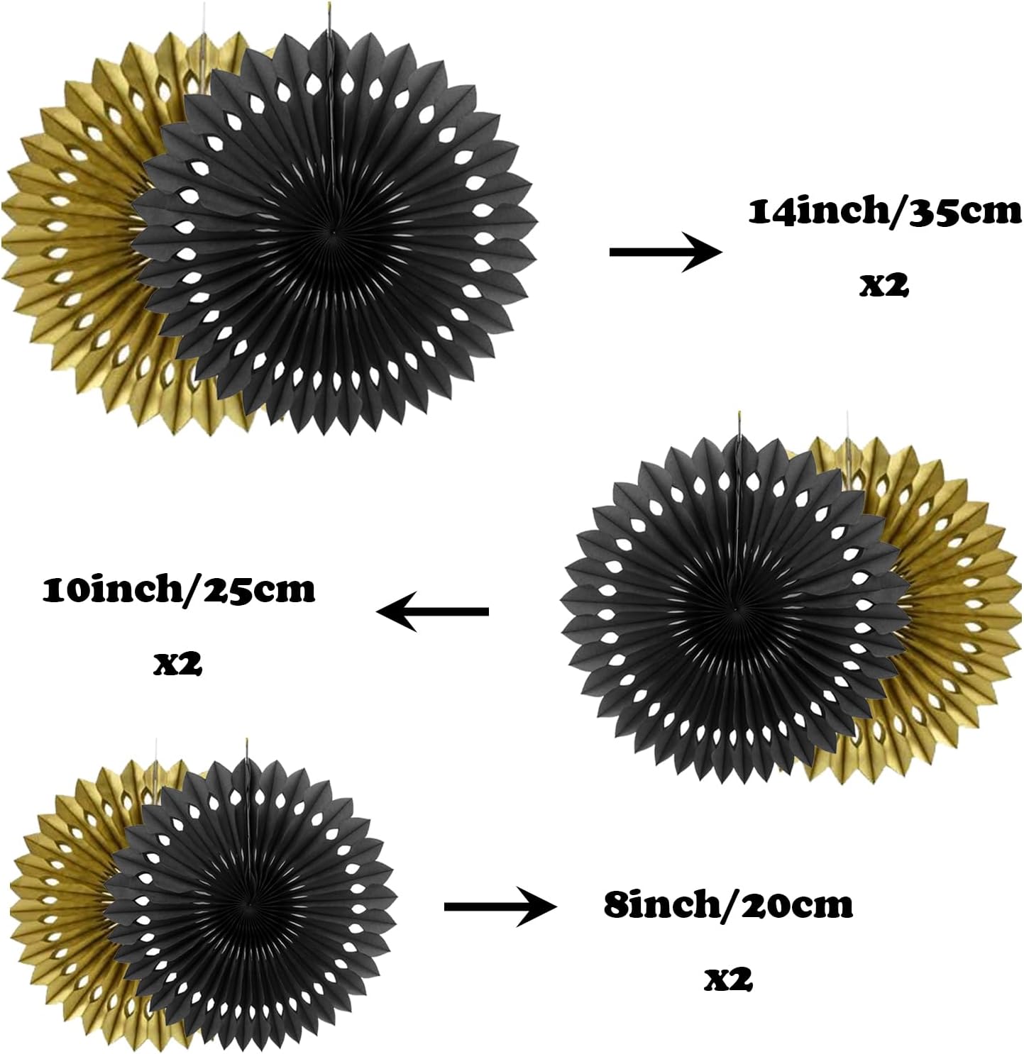 ZOOYOO Hanging Paper Fans Party Decorations,12 Pcs Black Gold Honeycomb Round Fans,Ceiling Decor for Birthday,Wedding,Graduations,Christmas,New Year Party Backdrop