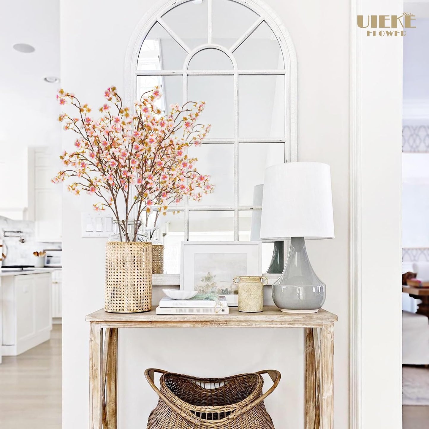 Uieke Silk Cherry Blossom Branches, 40.5in Artificial Cherry Blossom Flowers Long Stems Fake Flowers Vase Arrangements for Wedding Home Japanese Decor, Set of 8, Pink