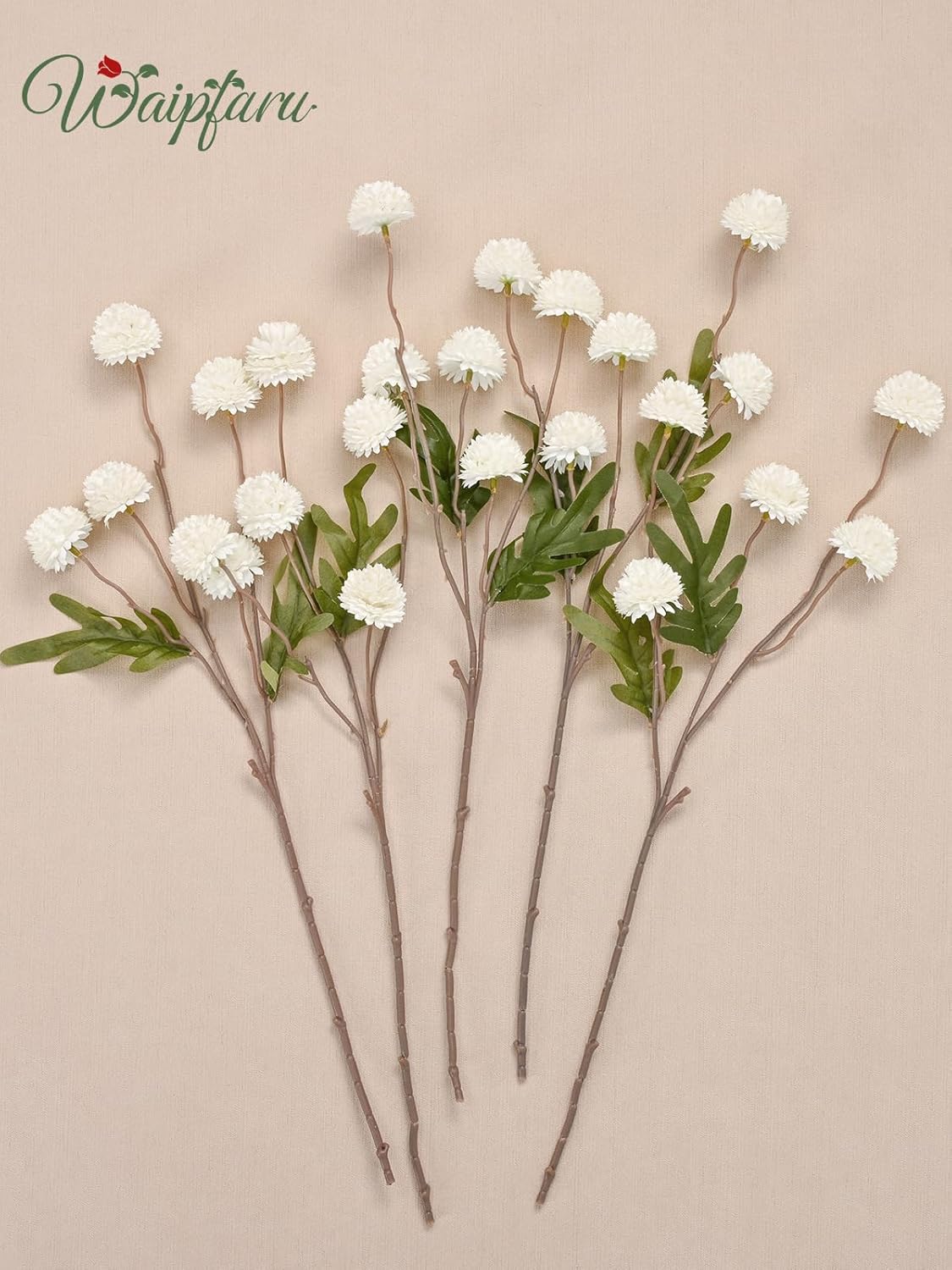 Waipfaru 10pcs Fake Silk Pompon Mum Artificial Flowers, Bulk Faux Mini Chrysanthemums with 2pcs Eucalyptus Stems, for Centerpieces Wedding Fillers Champagne Arrangements Shower Decorations, White