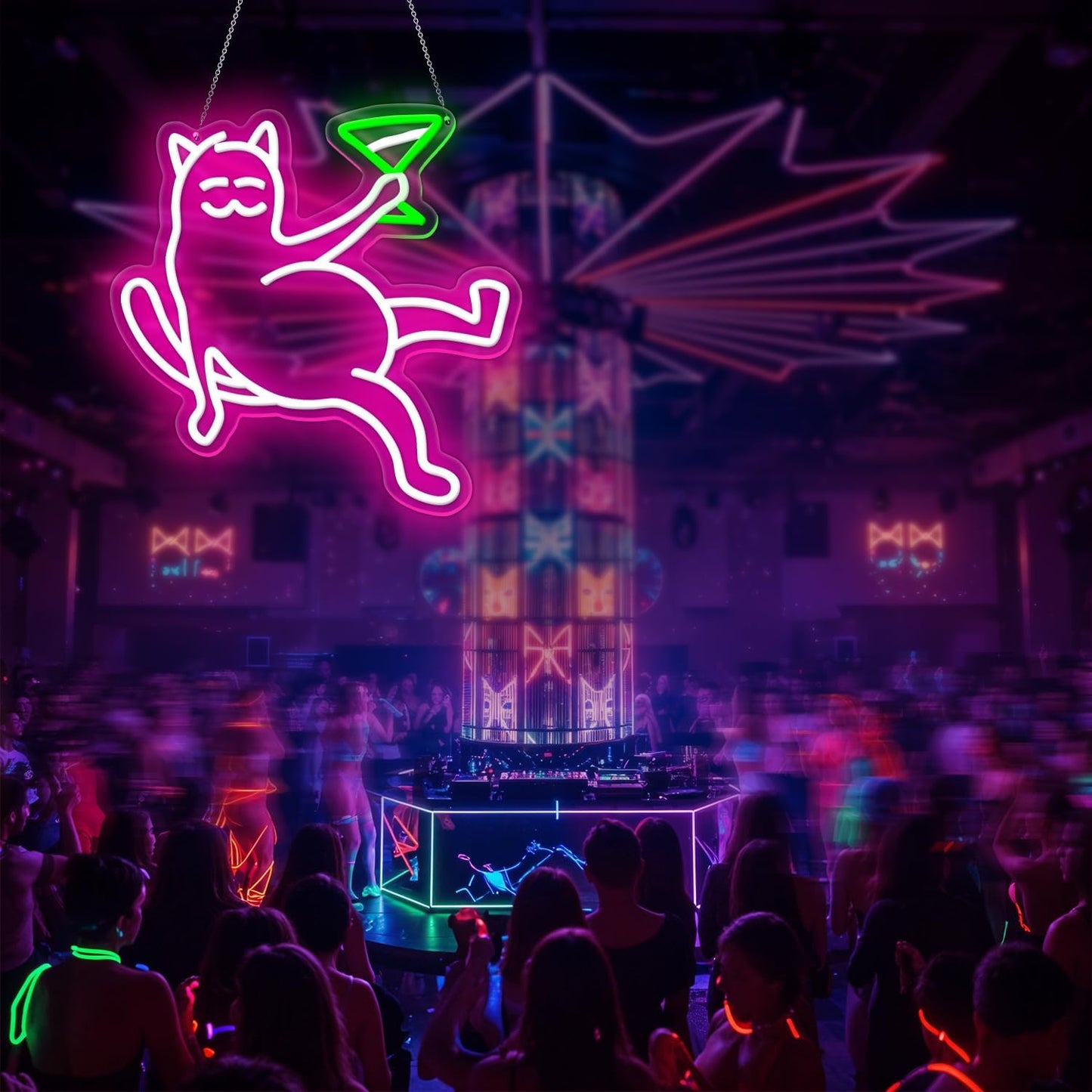 Cat Neon Sign for Wall Decor,Cat Holding Cocktail Neon Lights for Bedroom,Cute Cat Sign for Bar,Light Up Cat Sign,Cat Neon Light Sign for Pubs,Lounge,Cat Led Signs for Wall Decor,Home Bar