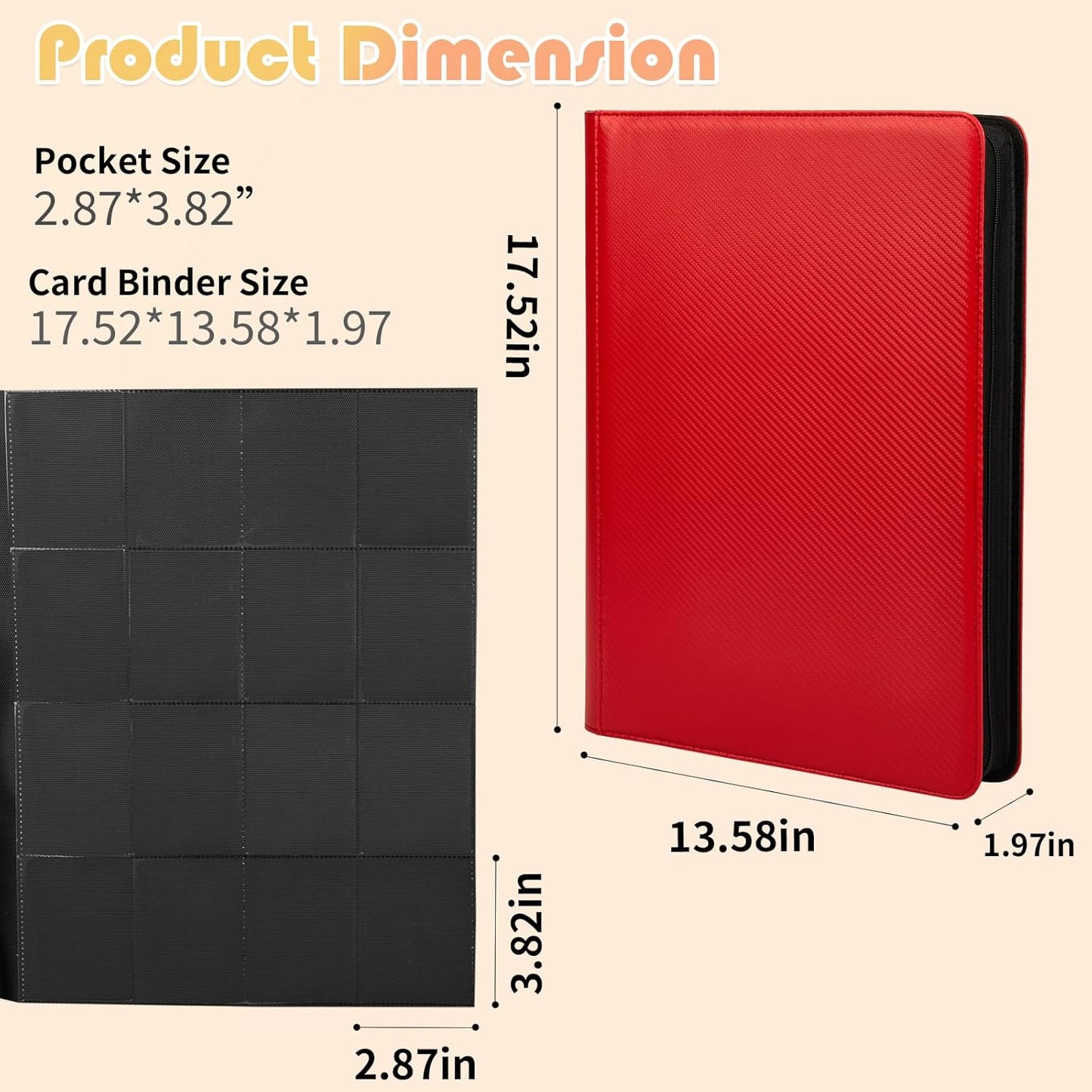 Premium 1000+ Pockets Trading Card Binder, 16-Pocket Ringless Side-Loading Album for TCG, MTG, Lorcana, Sports & Standard-Size Cards (Red)