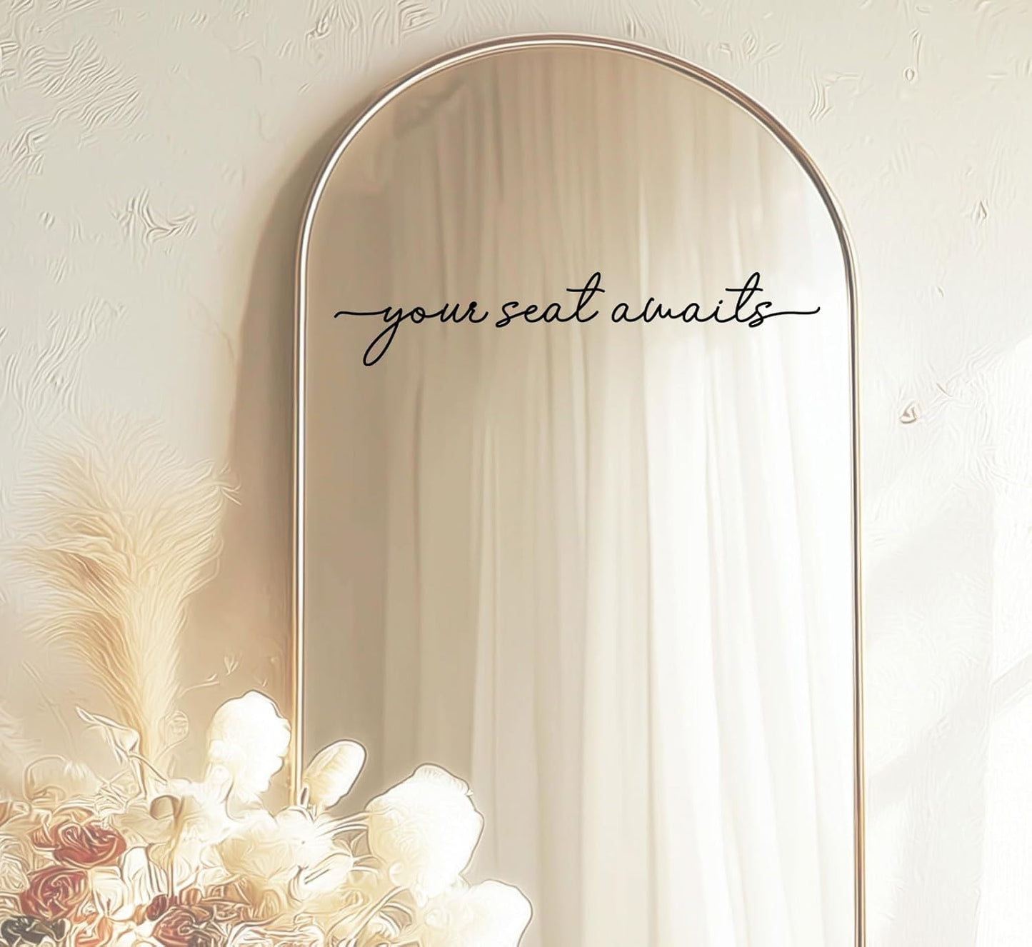 Your Seat Awaits Vinyl Decal, Wedding Seating Sticker, Mirror Decal for Seating, Please Find Your Seat Signs, Wedding Decor Sign (Black, Width 20")