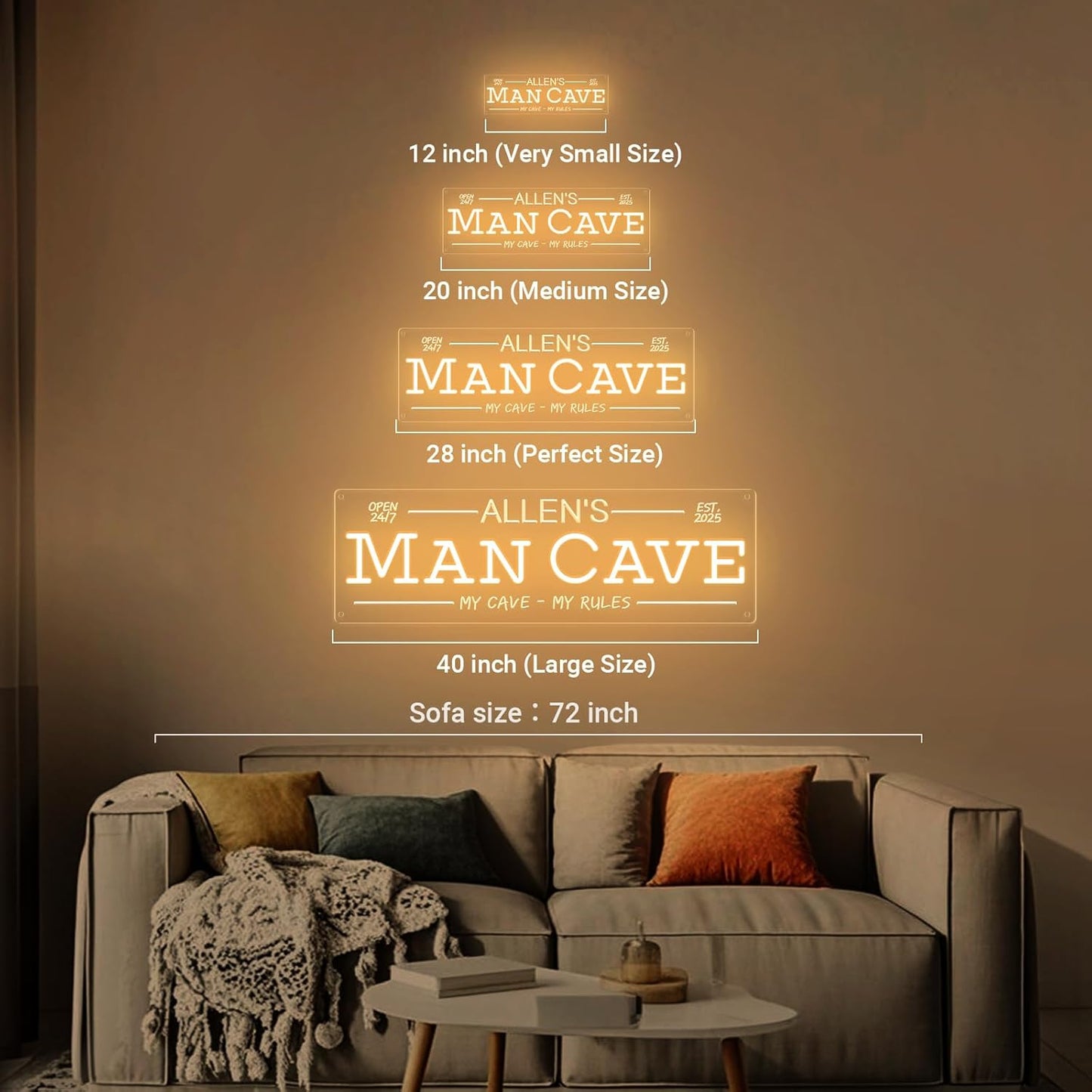 Custom Man Cave Neon Sign for Wall Decor, Personalized LED Neon Home Bar Name Signs, Dimmable Customizable Light Up Signs for Man Cave Lounge Basement Bar Tavern Bistro Business, Men Dad Gifts