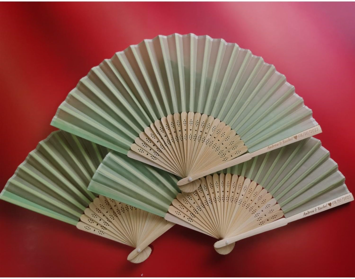 Personalized Wedding Fans Handheld Folding Fans (3Pcs) - Custom Engraved Green Silk Fans for Bridal Shower Favor/Baby Shower Favor, Birthdays Party Gifts/Gifts for Party Guests