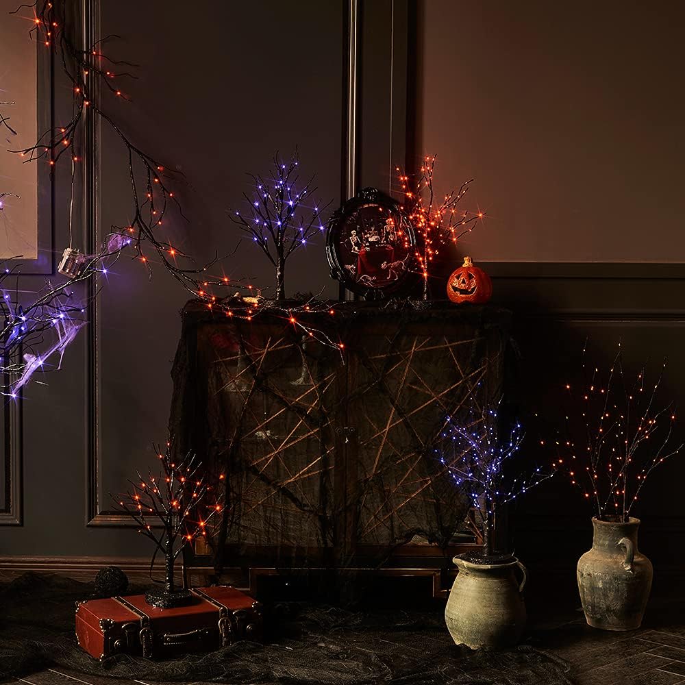 Birchlitland Halloween Lighted Garland Battery Operated with Timer 6FT 48 LED Fairy Lights, Faux Vine with Lights for Mantel Fireplace Wall Patio and Holiday Decor