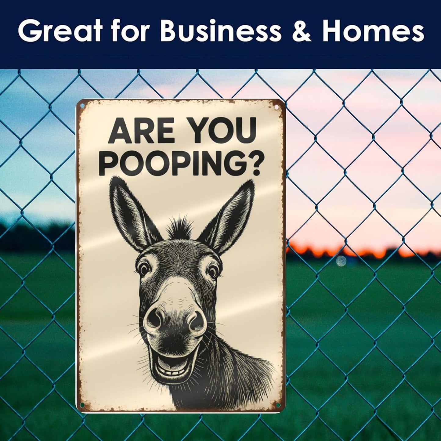Funny Donkey Bathroom Sign - "Are You Pooping?" Rustic Metal Tin Sign for Toilet, Restroom, Farmhouse Humor Decor - 8"x12" Wall Art Gift