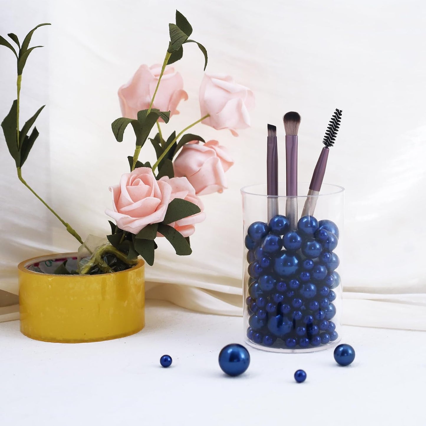 520Pcs Navyblue Beads for Centerpieces Decor, Artifical Pearls Vase Filler, Large Beads for Makeup Brush, No Hole Round Pearl Beads for Wedding Birthday Christmas Party Home Decor(18mm 14mm 6mm)