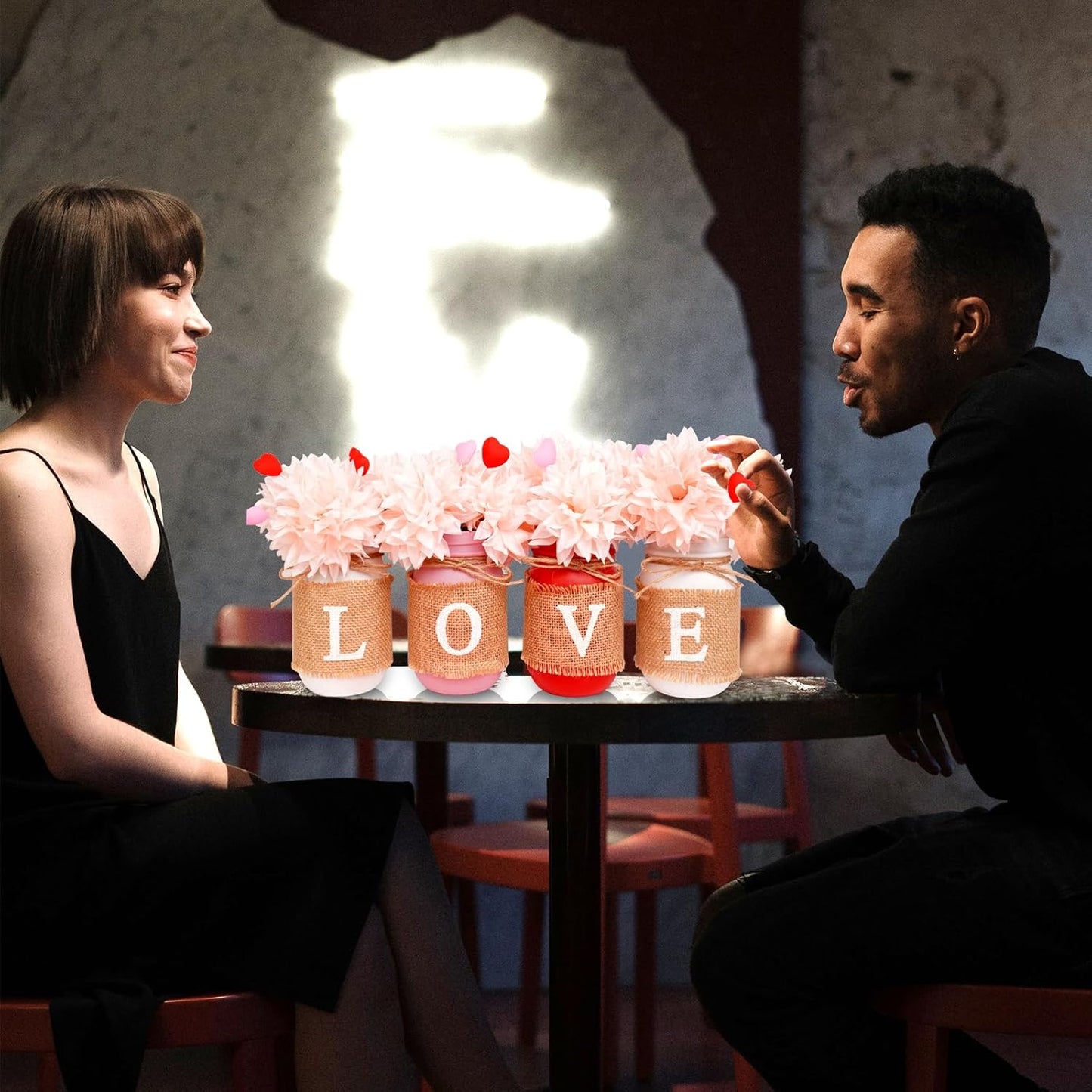 Wedding Mason Jar Centerpiece Table Decorations - Fireplace Mantle Decor with Artificial Flowers for Dining Table Coffee Table Farmhouse Home Decor