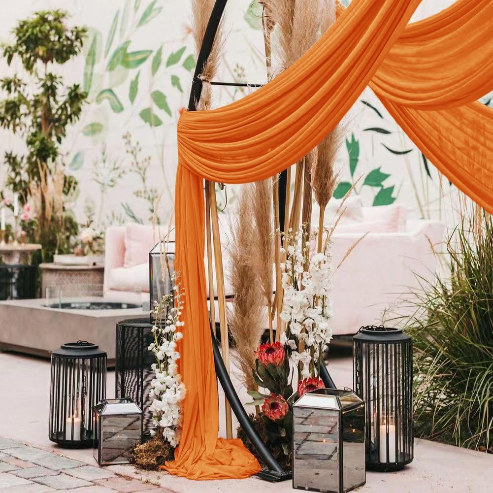 Wedding Arch Draping Fabric 2 Panels 30'' x 18FT Orange Sheer Chiffon Arch Drapery for Photo Booth Bridal Shower Baby Shower Church Decor Newborn Photography Christening Outdoor Party