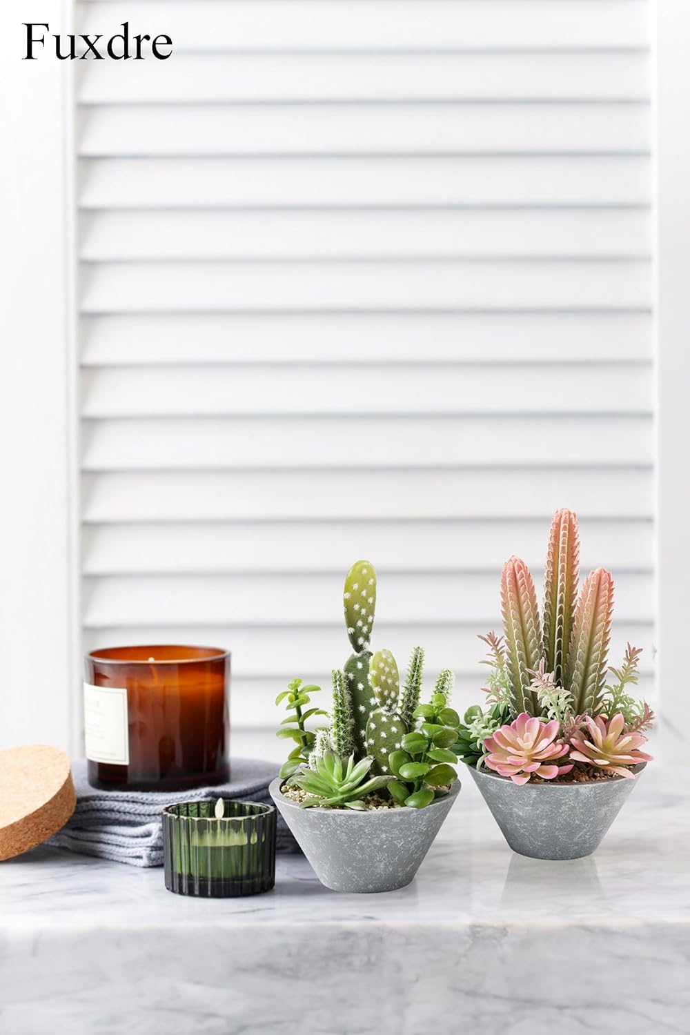 2-Pack Artificial Succulent Plants in Vintage Plastic Pots - Waterproof Fake Plants Decor for Home Office Desk - Low Maintenance Indoor Greenery for Bathroom, Shelf & Table