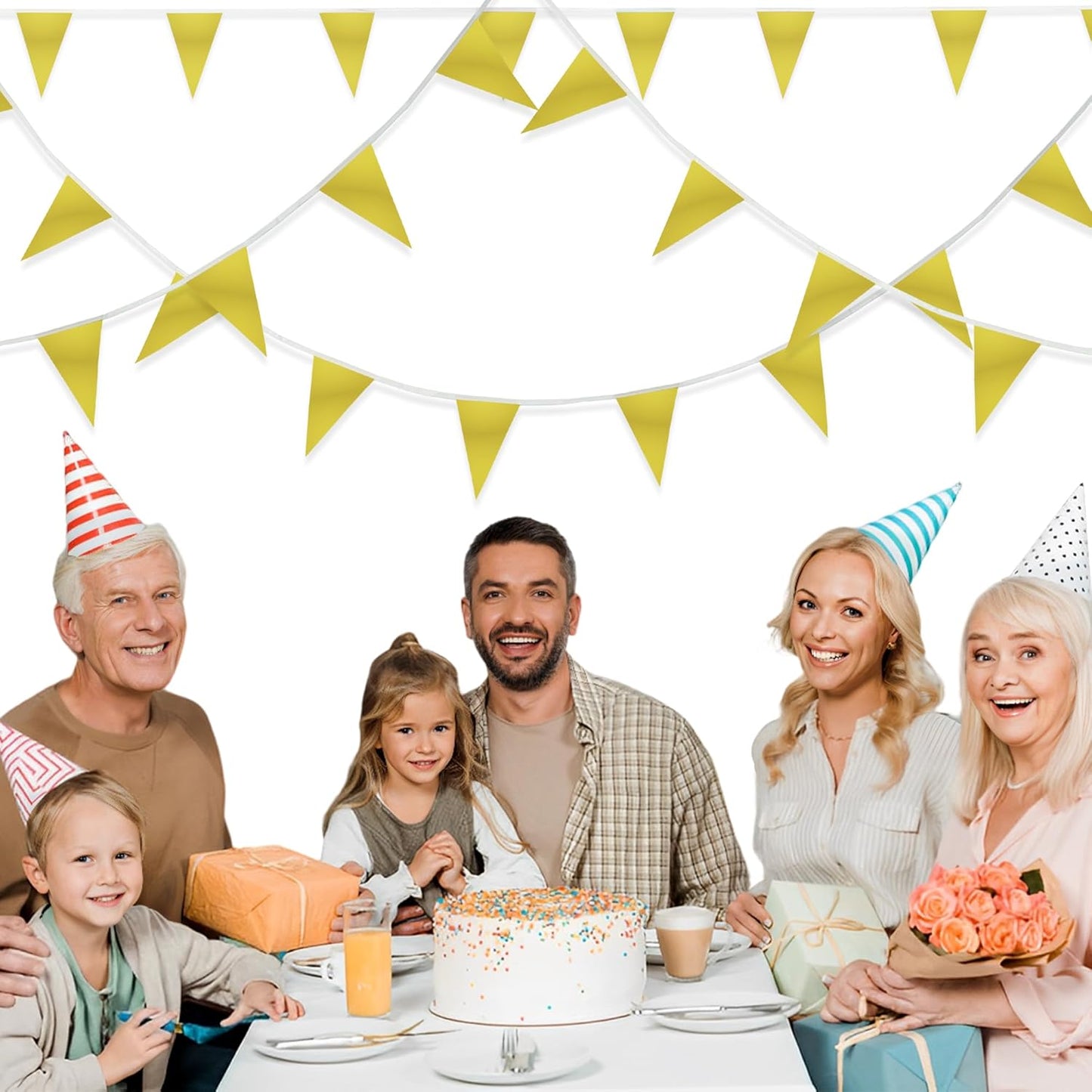 GREATRIL Decorative Pennant Banner Flags, Party Decoration, 48 Small Flags (Gold)