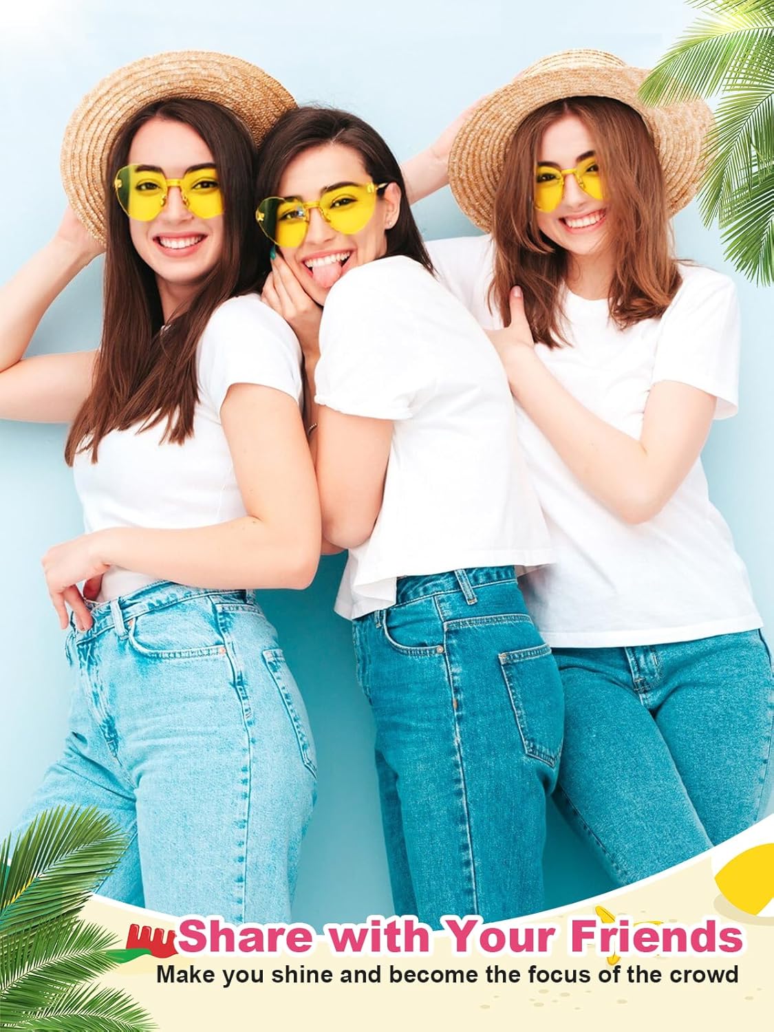 12 Pairs Heart Shaped Sunglasses for Women Colorful Glasses Fun Trendy Transparent Heart Sunglasses Party Favor (1 Pair-Transparent Yellow)