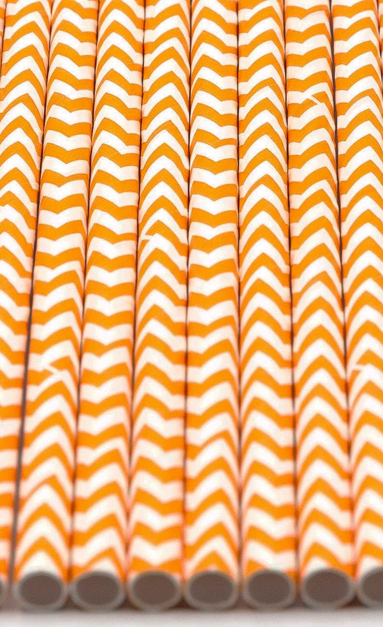 Pack of 900 Orange Chevron Biodegradable 4-Ply Paper Drinking Straws (Compostable, Non-toxic, BPA-free)